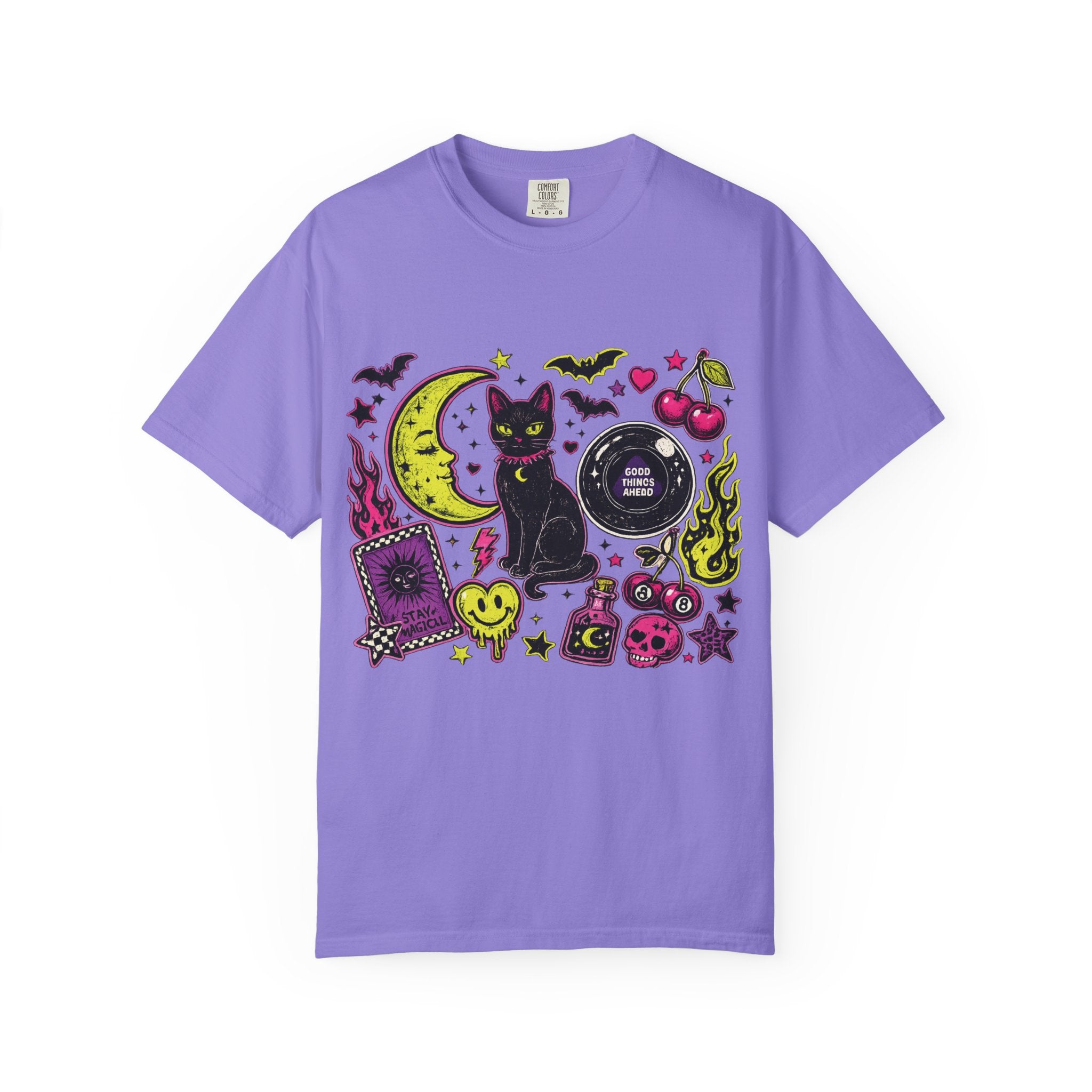 Witchy Cat Moon Ouija Board T-shirt | Neon Goth Magic Halloween