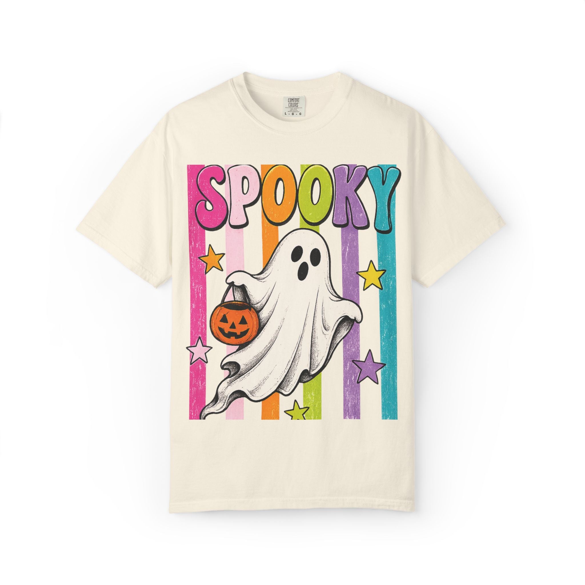 Spooky Ghost Trick-or-Treat T-Shirt | Retro Rainbow Halloween Tee