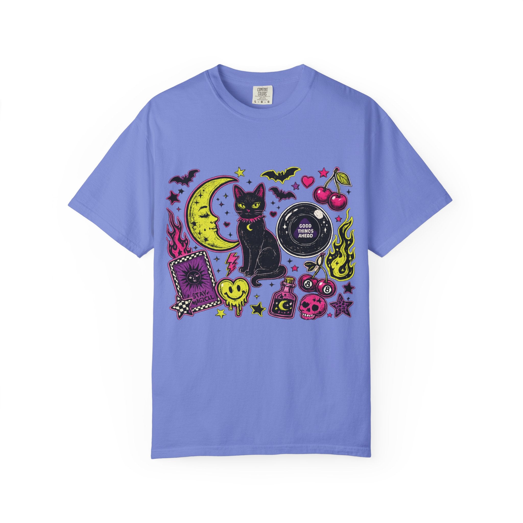 Witchy Cat Moon Ouija Board T-shirt | Neon Goth Magic Halloween