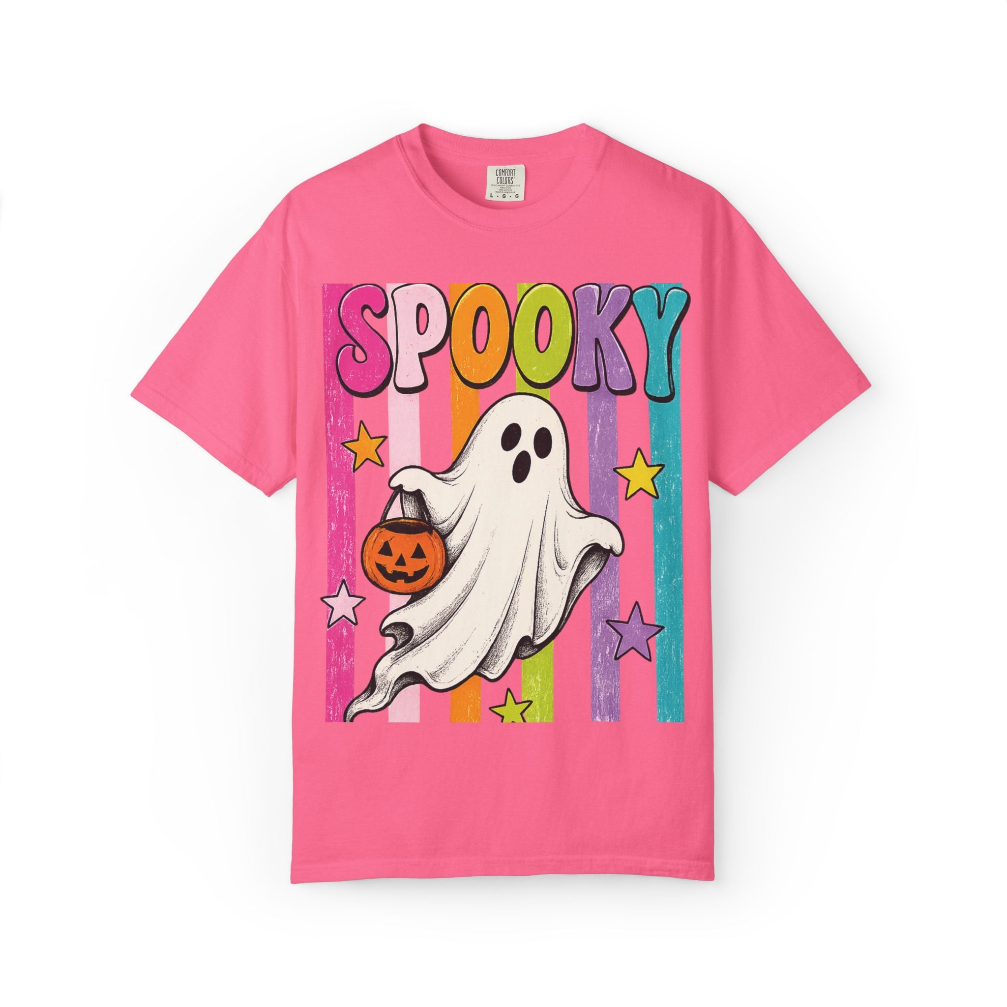 Spooky Ghost Trick-or-Treat T-Shirt | Retro Rainbow Halloween Tee