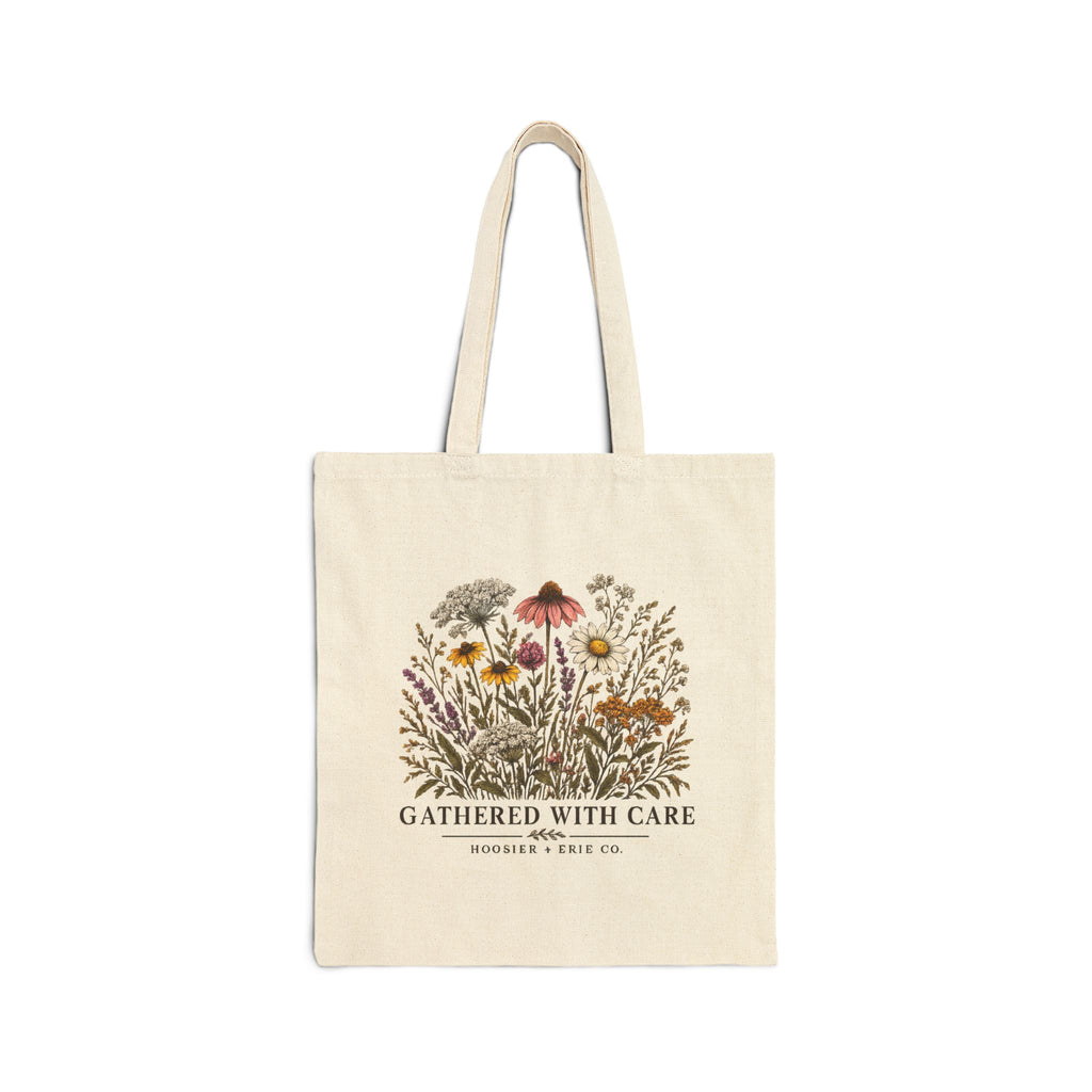 Botanical Meadow Tote Bag — "Gathered With Care" Canvas Shopper