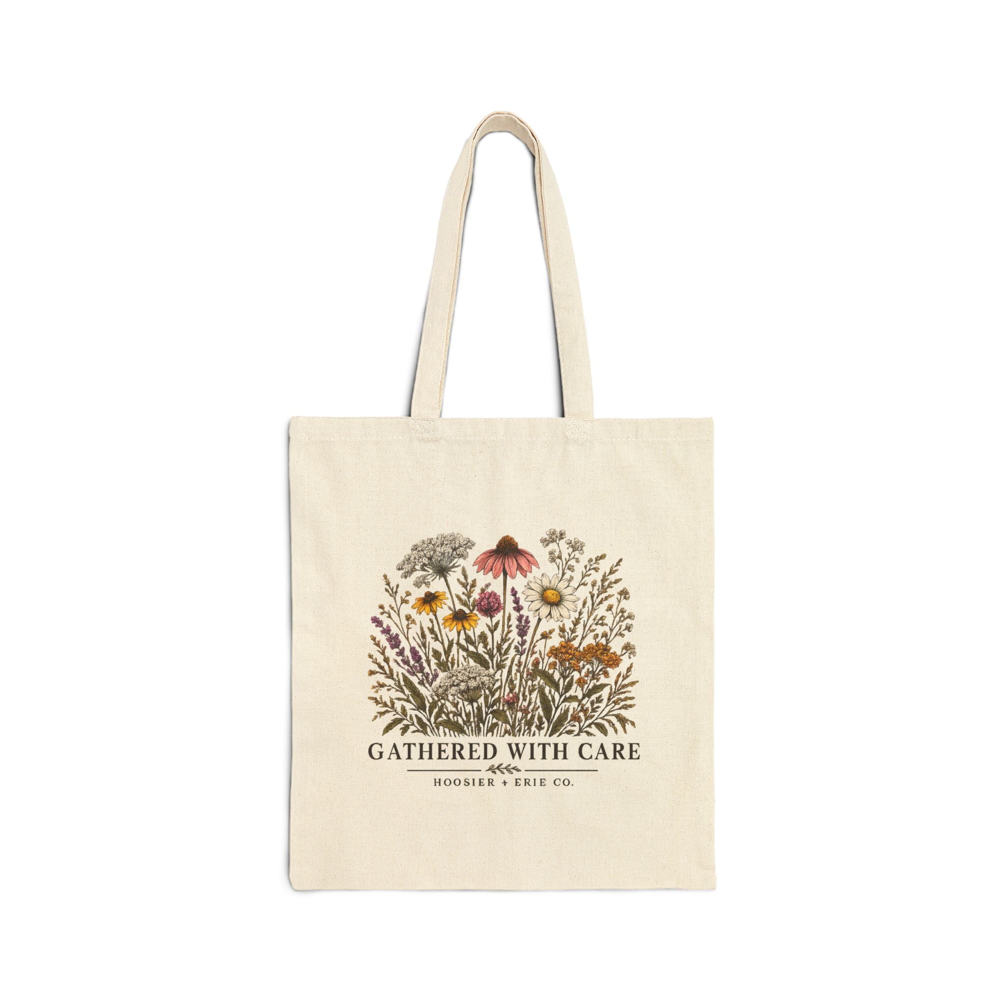 Botanical Meadow Tote Bag — "Gathered With Care" Canvas Shopper