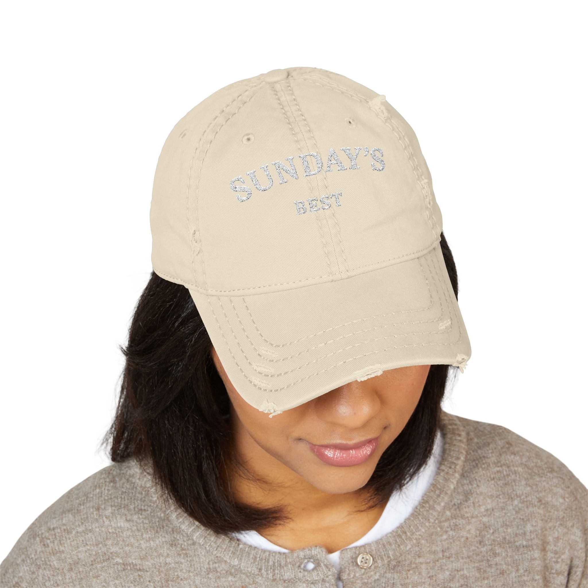 Sunday's Best Distressed Dad Hat — Embroidered Vintage Baseball Cap