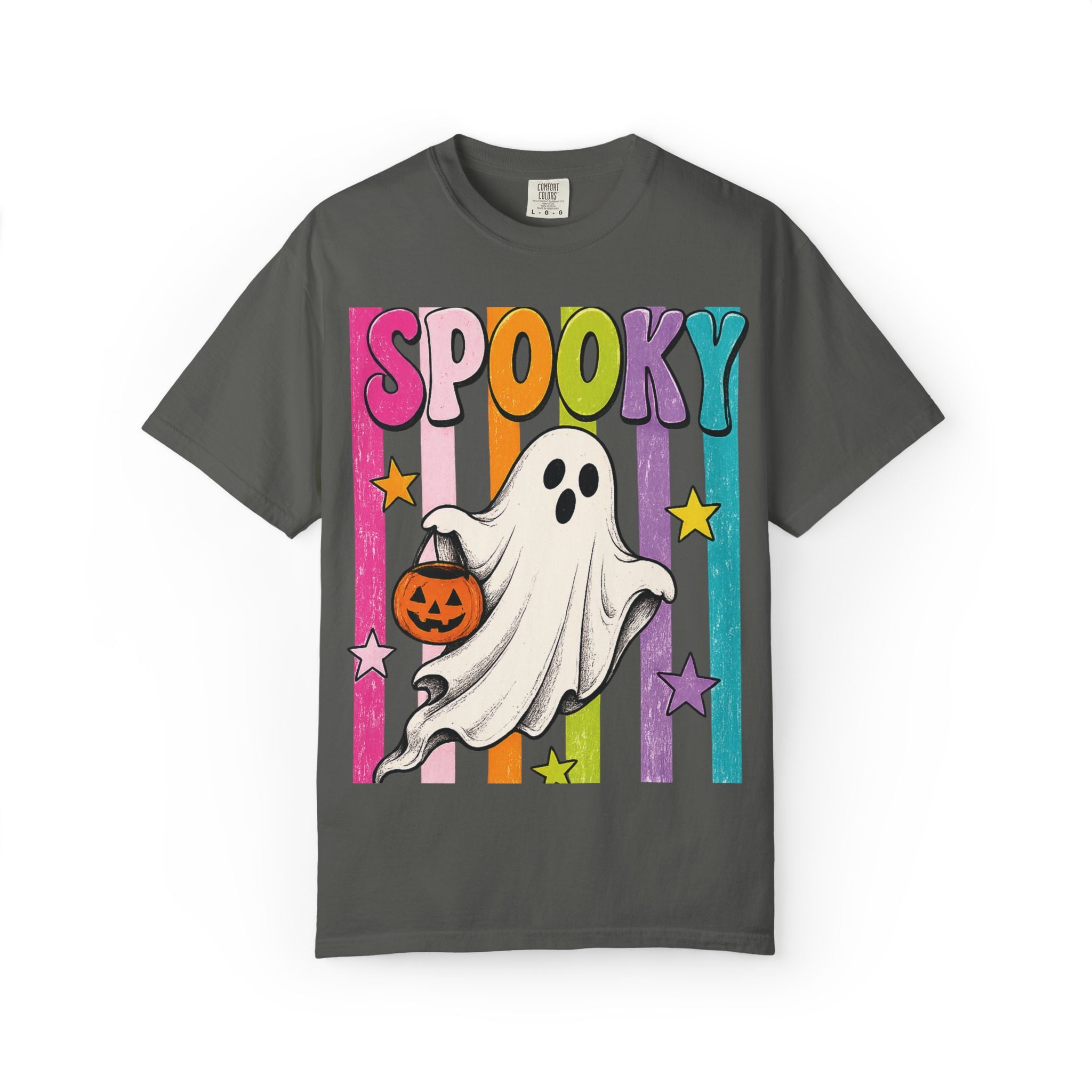 Spooky Ghost Trick-or-Treat T-Shirt | Retro Rainbow Halloween Tee