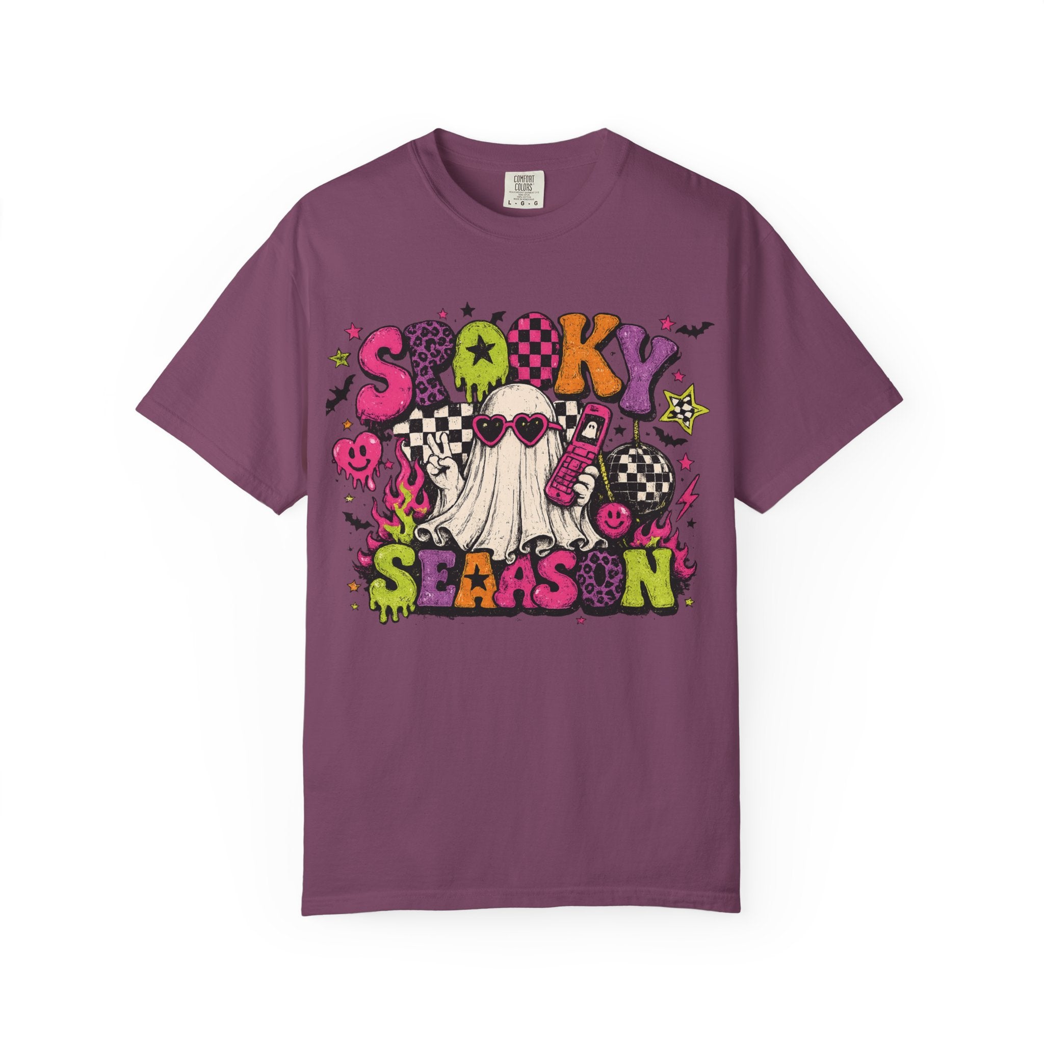 Spooky Season Ghost Graphic T-shirt | Halloween Retro Neon Design
