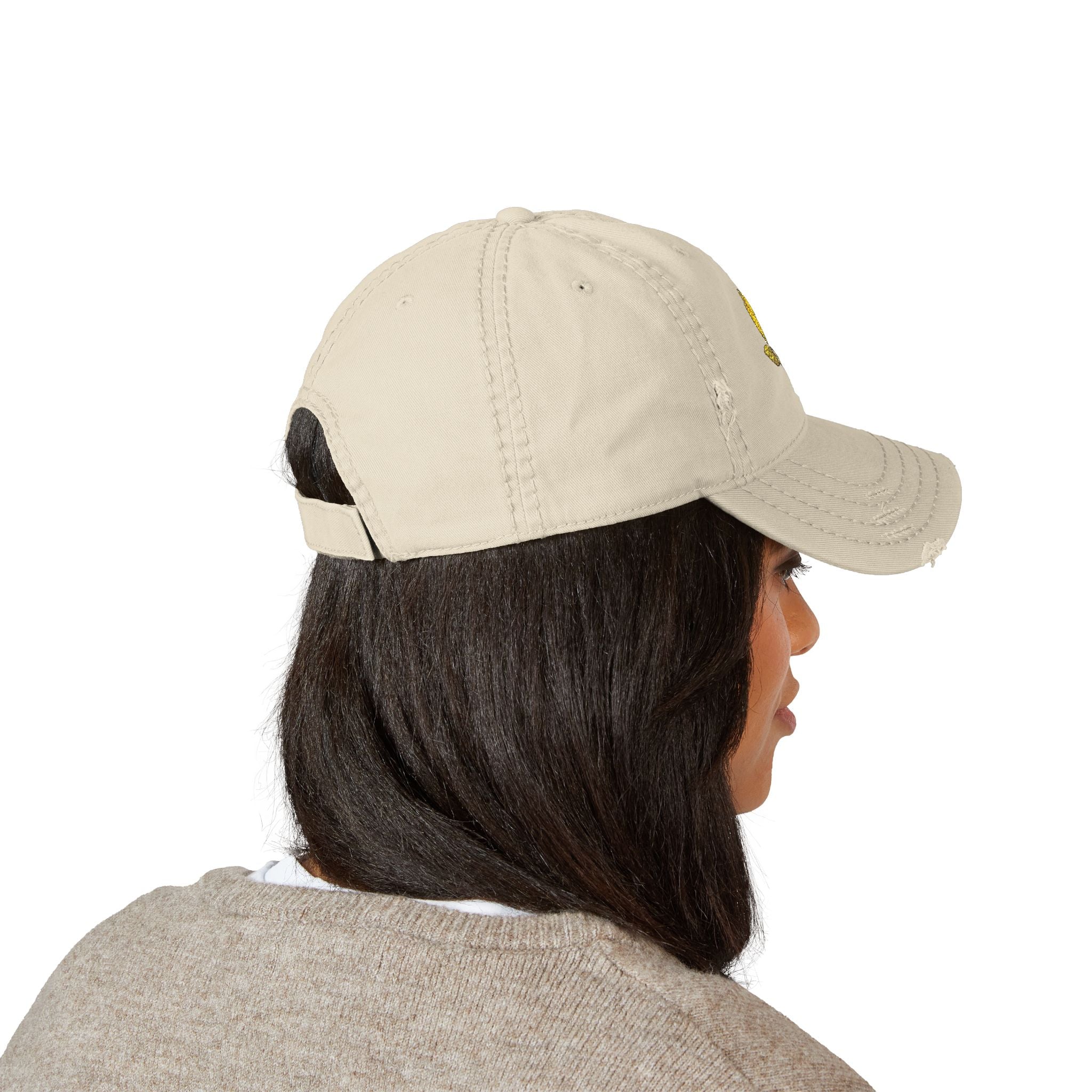 Distressed Embroidered Leaf Dad Hat — Vintage Floral Baseball Cap