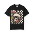 Skull with Flowers T-Shirt | Checkerboard Floral Skull Tee