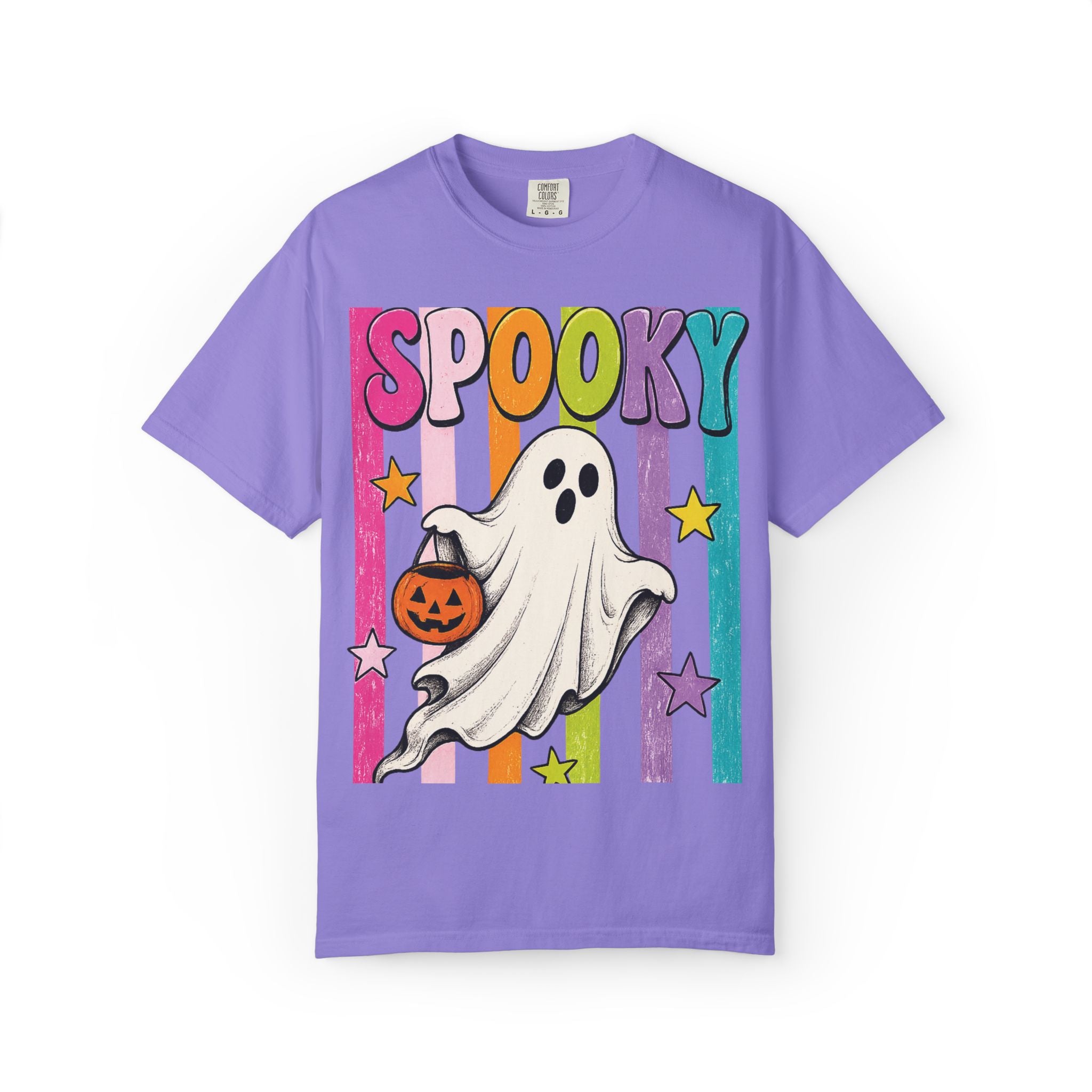 Spooky Ghost Trick-or-Treat T-Shirt | Retro Rainbow Halloween Tee