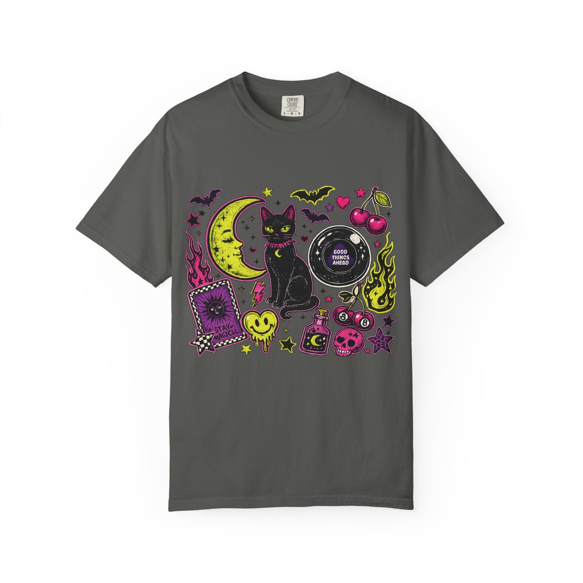 Witchy Cat Moon Ouija Board T-shirt | Neon Goth Magic Halloween