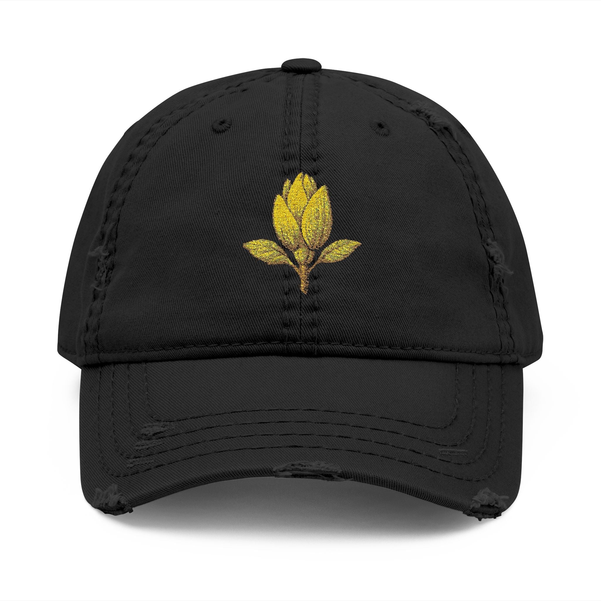 Distressed Embroidered Leaf Dad Hat — Vintage Floral Baseball Cap