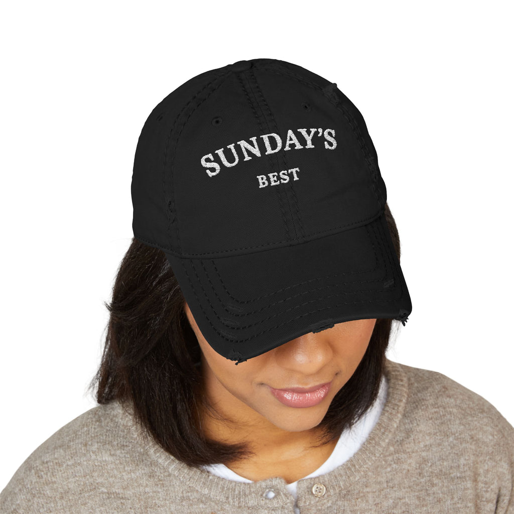 Sunday's Best Distressed Dad Hat — Embroidered Vintage Baseball Cap