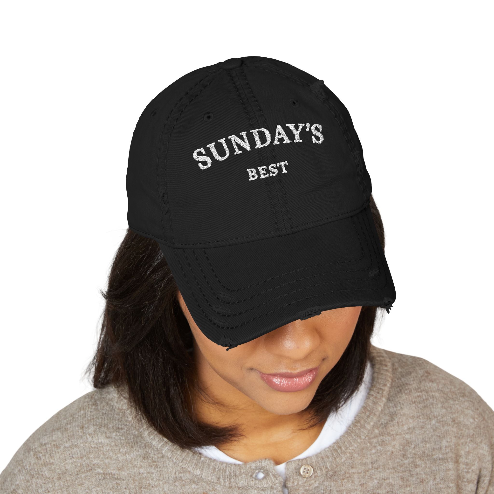 Sunday's Best Distressed Dad Hat — Embroidered Vintage Baseball Cap