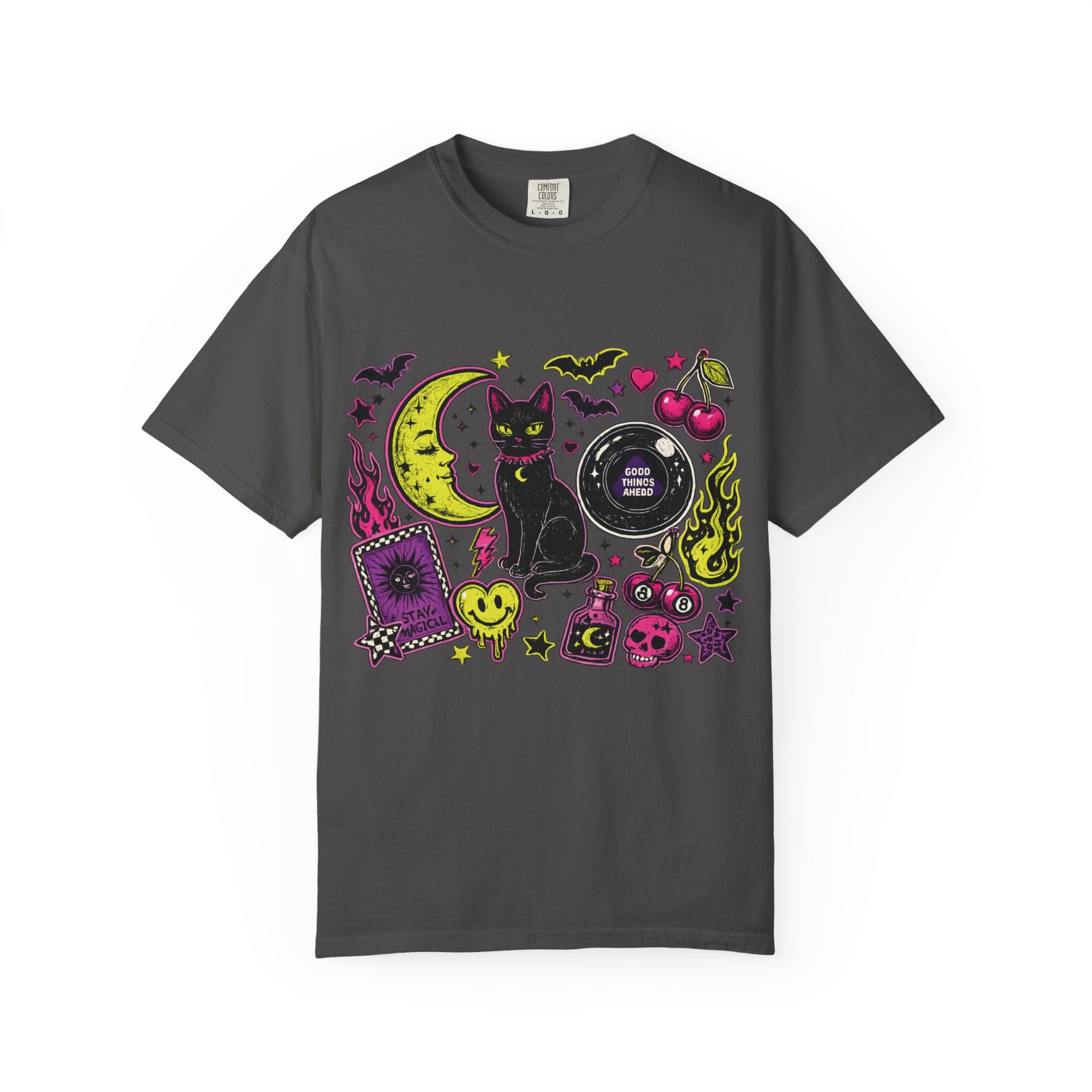Witchy Cat Moon Ouija Board T-shirt | Neon Goth Magic Halloween