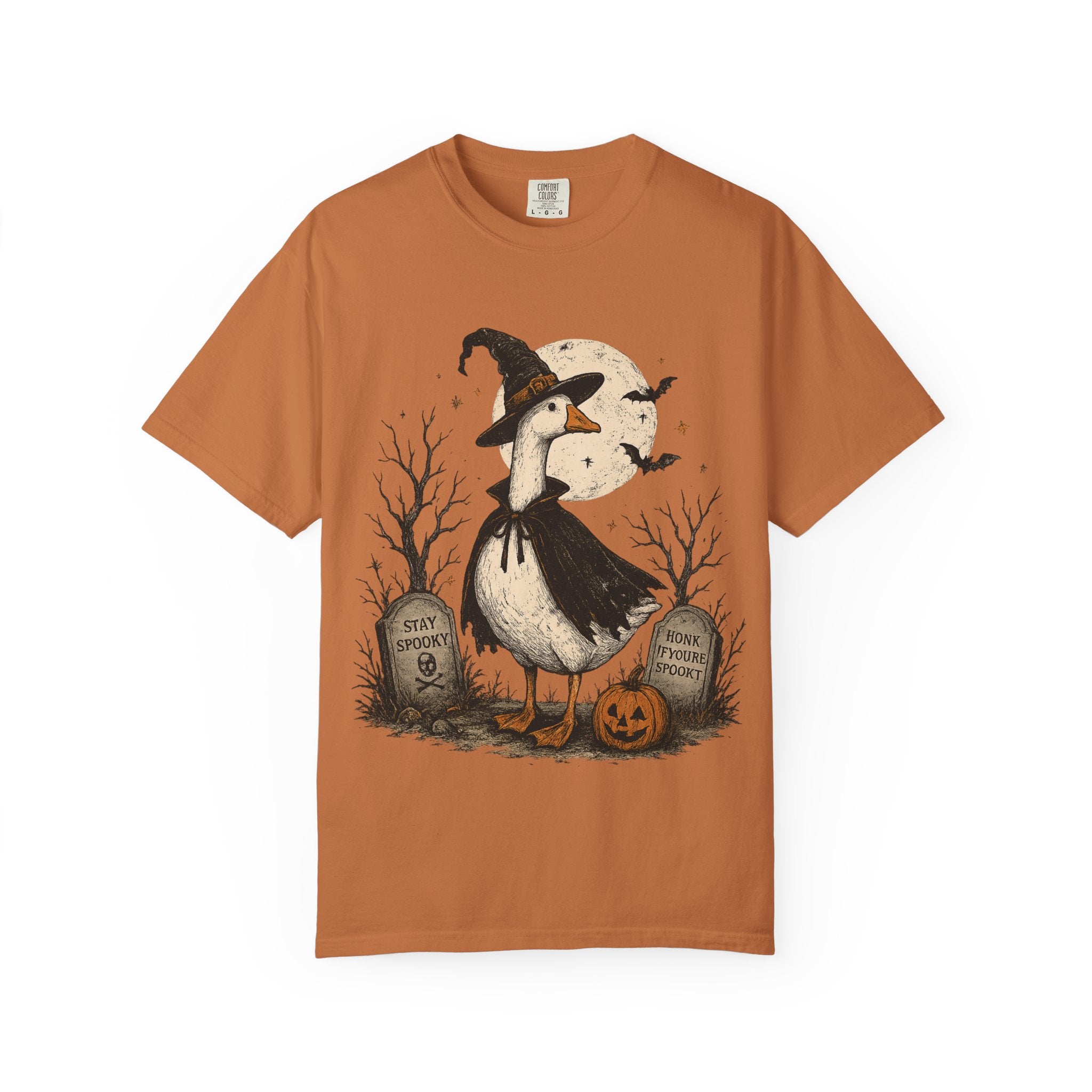 Witch Goose Halloween T-Shirt | Spooky Goose Pumpkin Graveyard