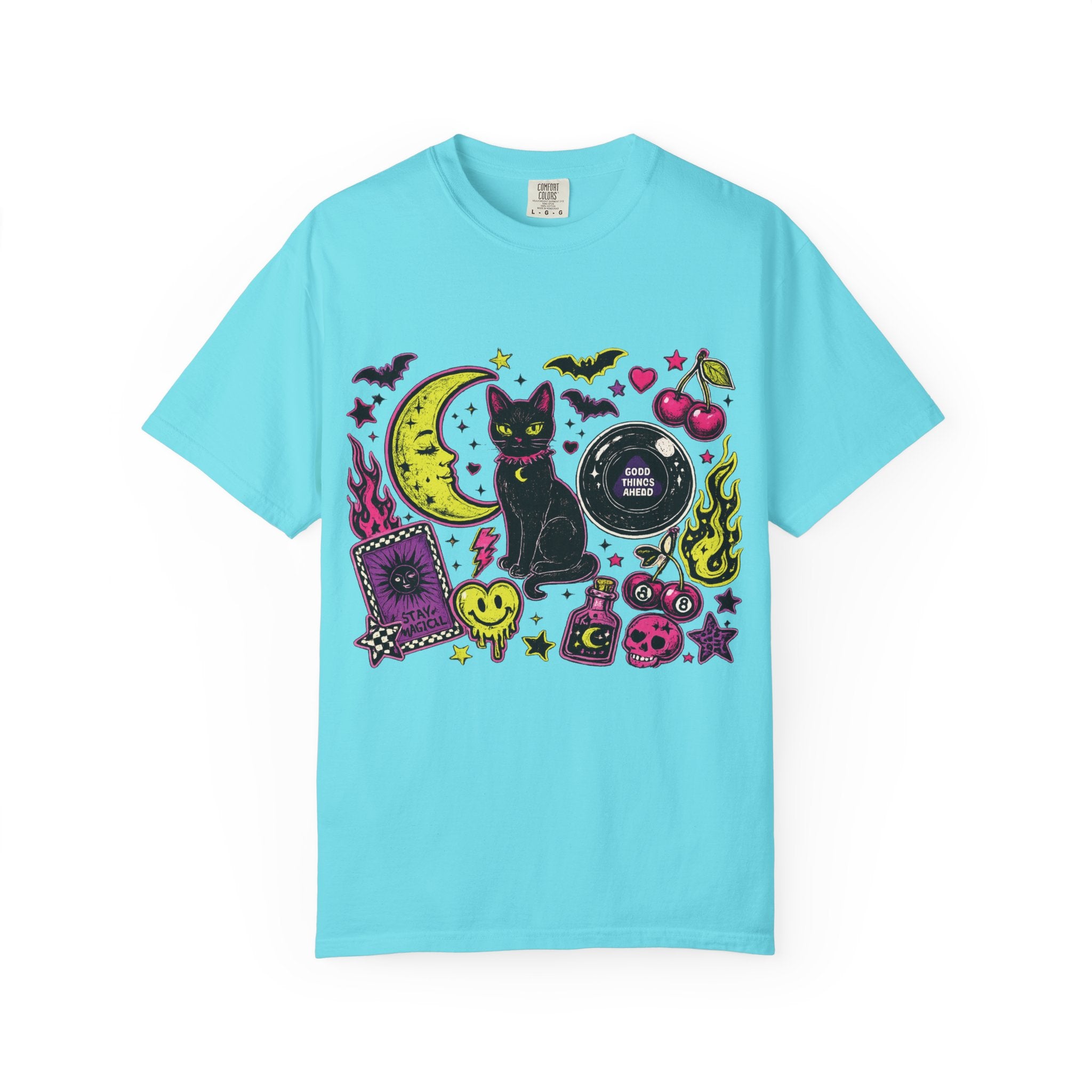 Witchy Cat Moon Ouija Board T-shirt | Neon Goth Magic Halloween