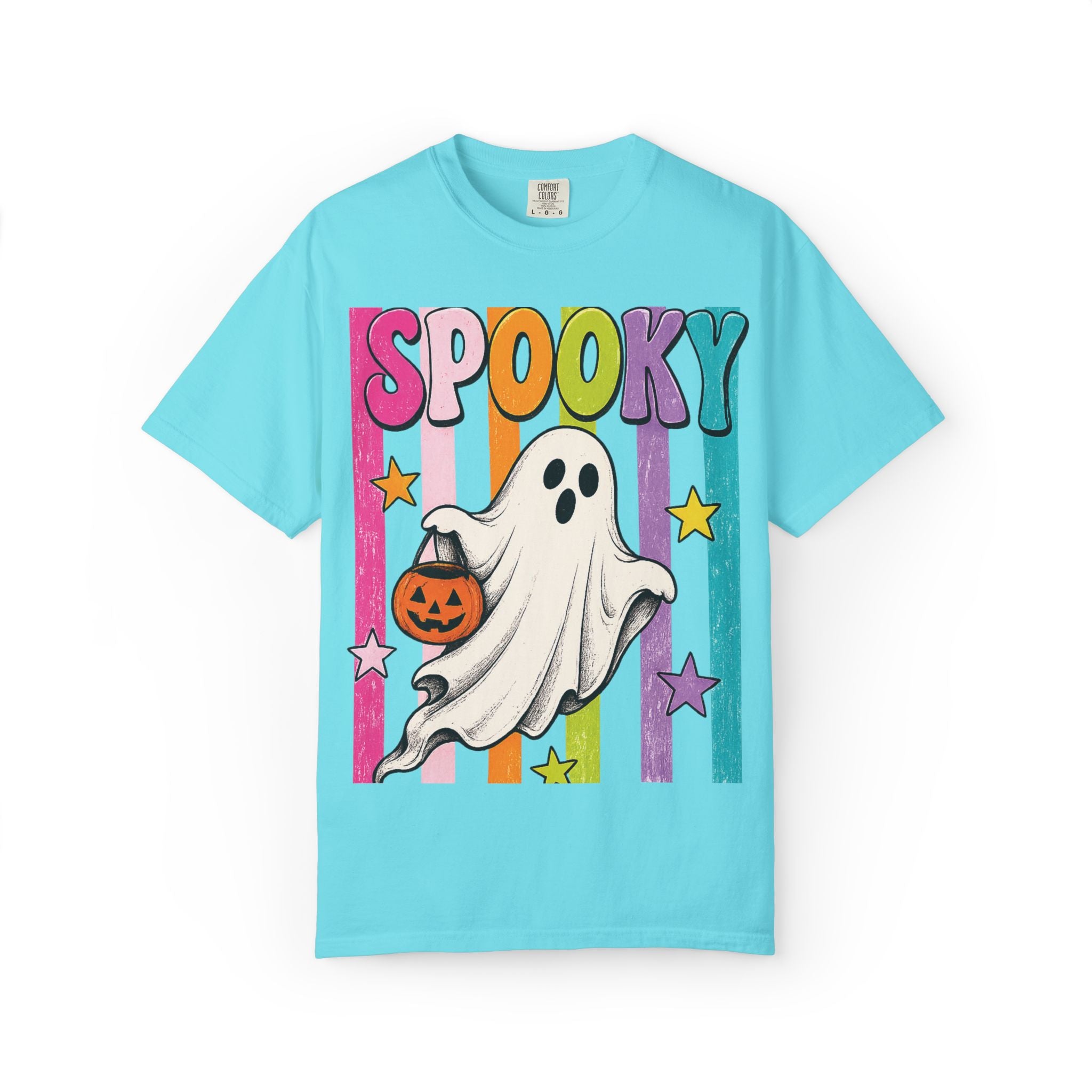 Spooky Ghost Trick-or-Treat T-Shirt | Retro Rainbow Halloween Tee