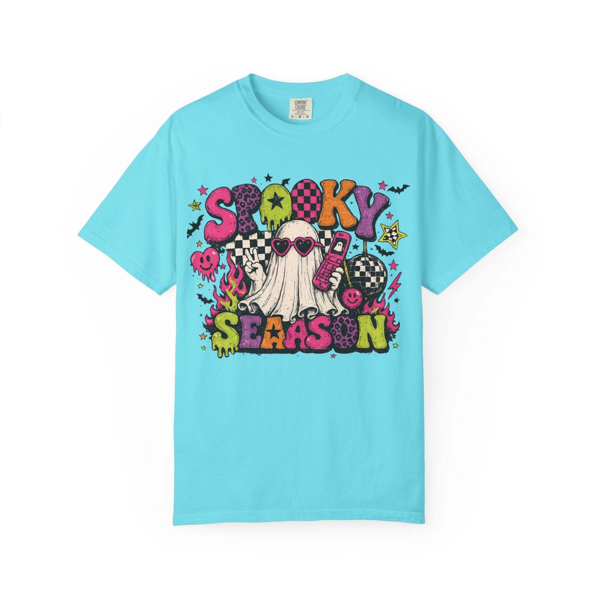 Spooky Season Ghost Graphic T-shirt | Halloween Retro Neon Design