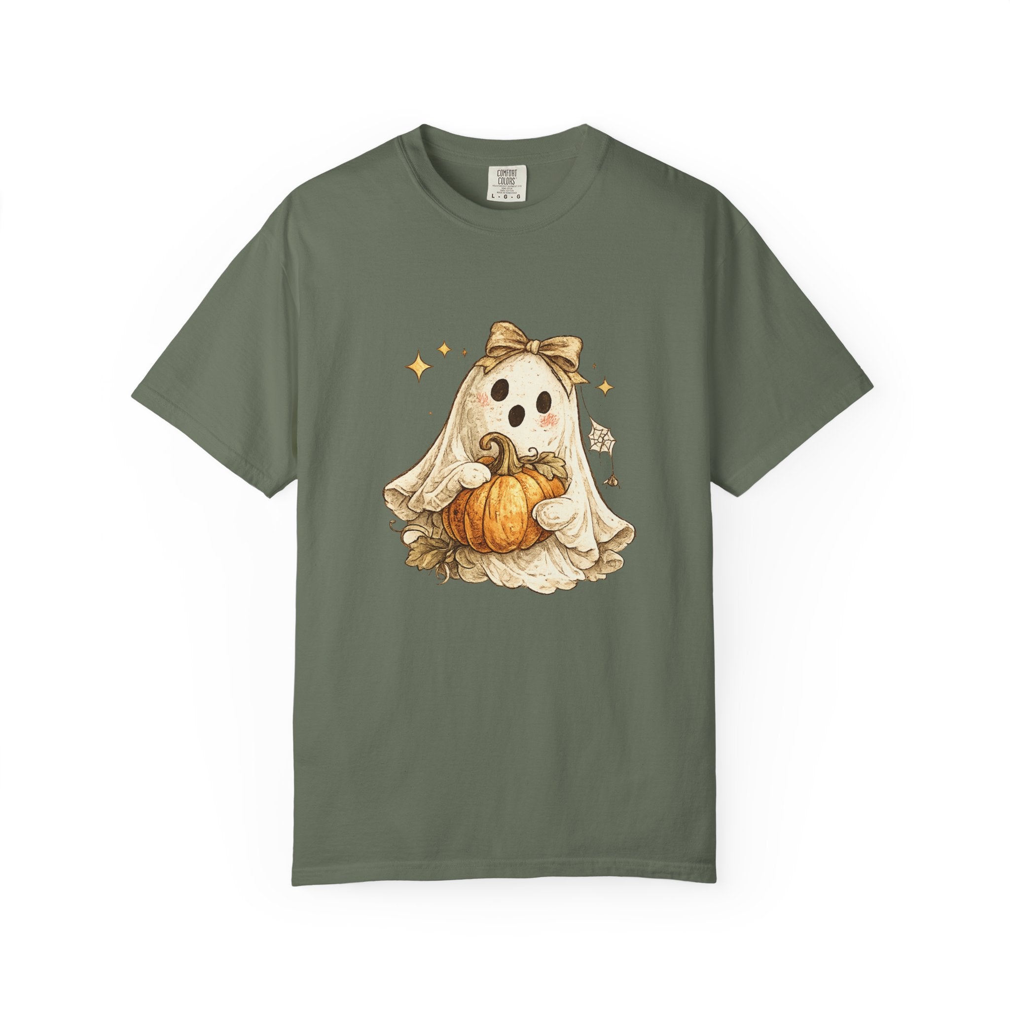 Cute Ghost with Pumpkin T-shirt | Halloween Autumn Spooky Illustration