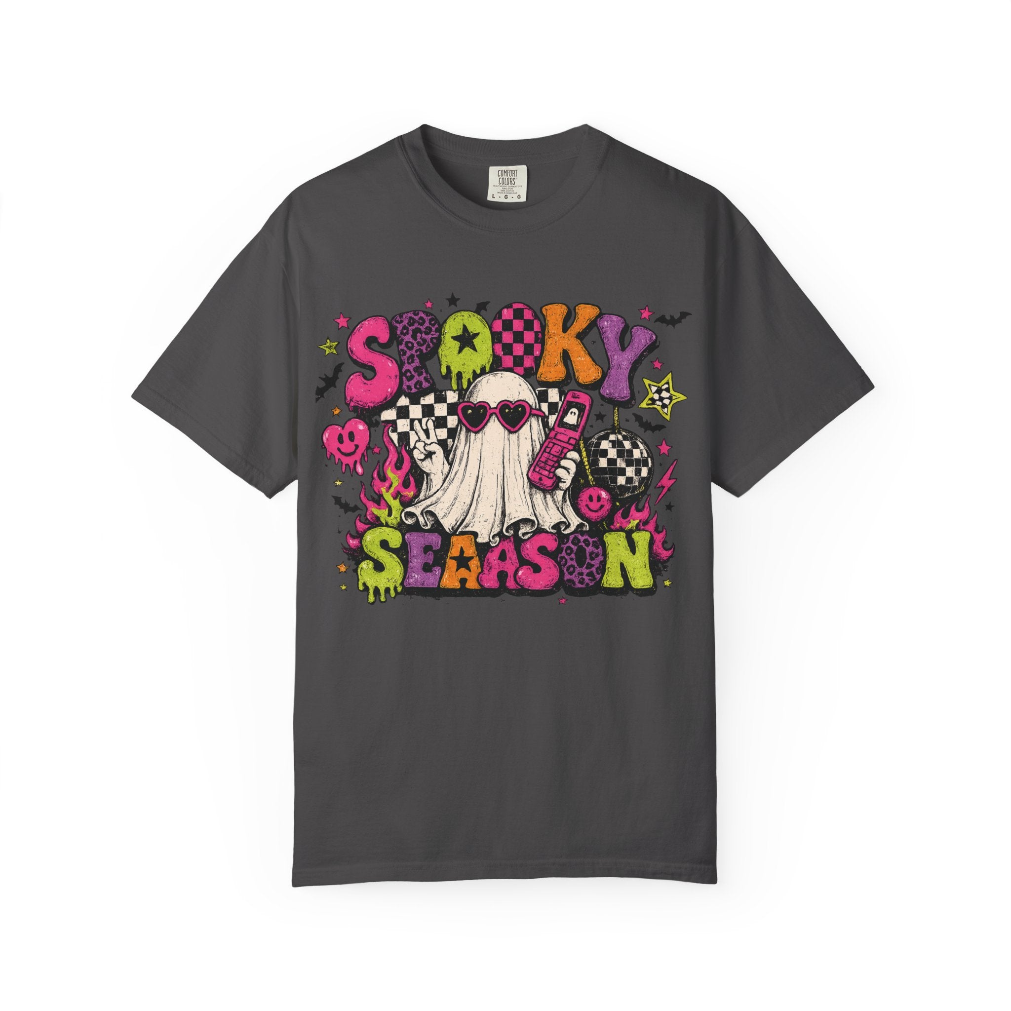 Spooky Season Ghost Graphic T-shirt | Halloween Retro Neon Design