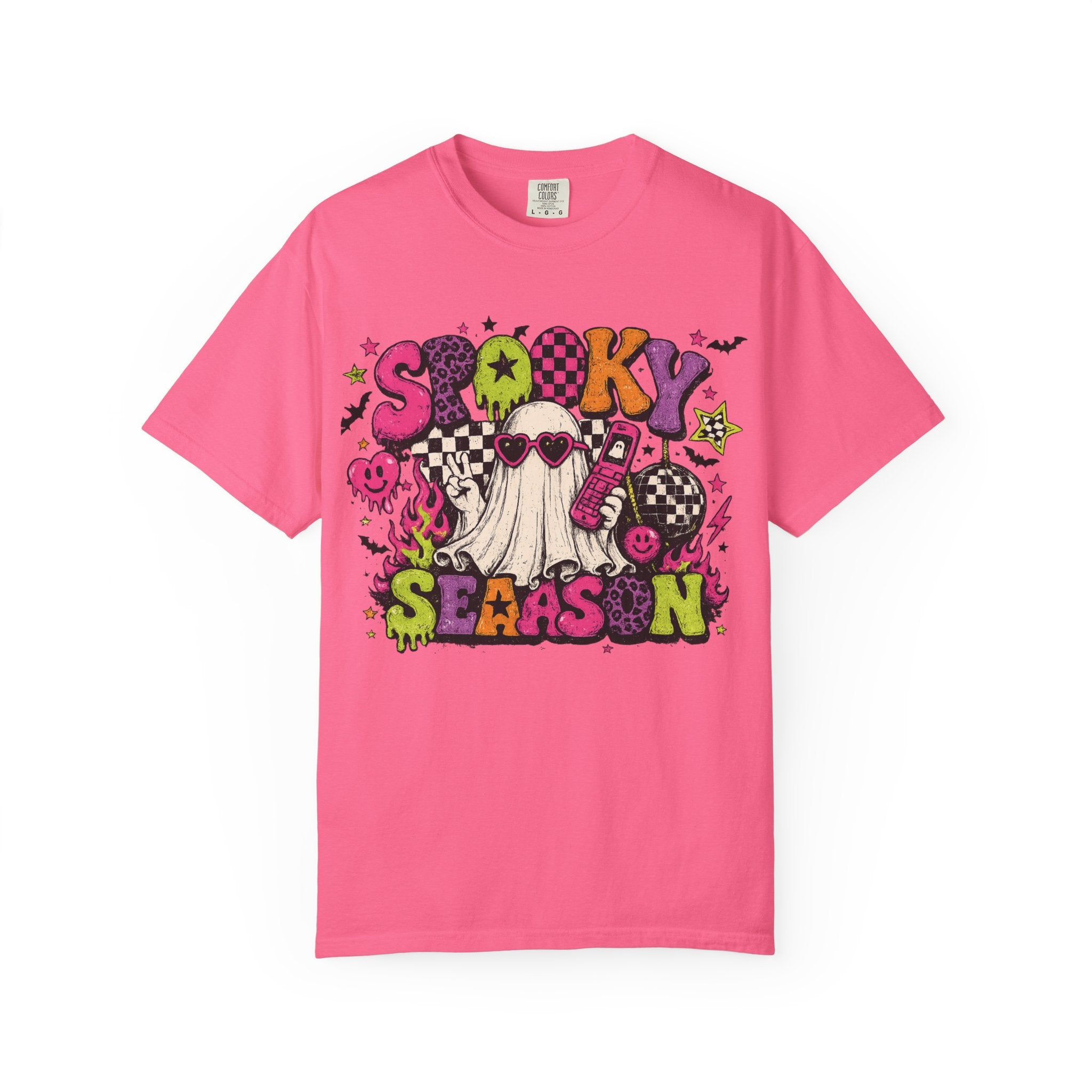 Spooky Season Ghost Graphic T-shirt | Halloween Retro Neon Design