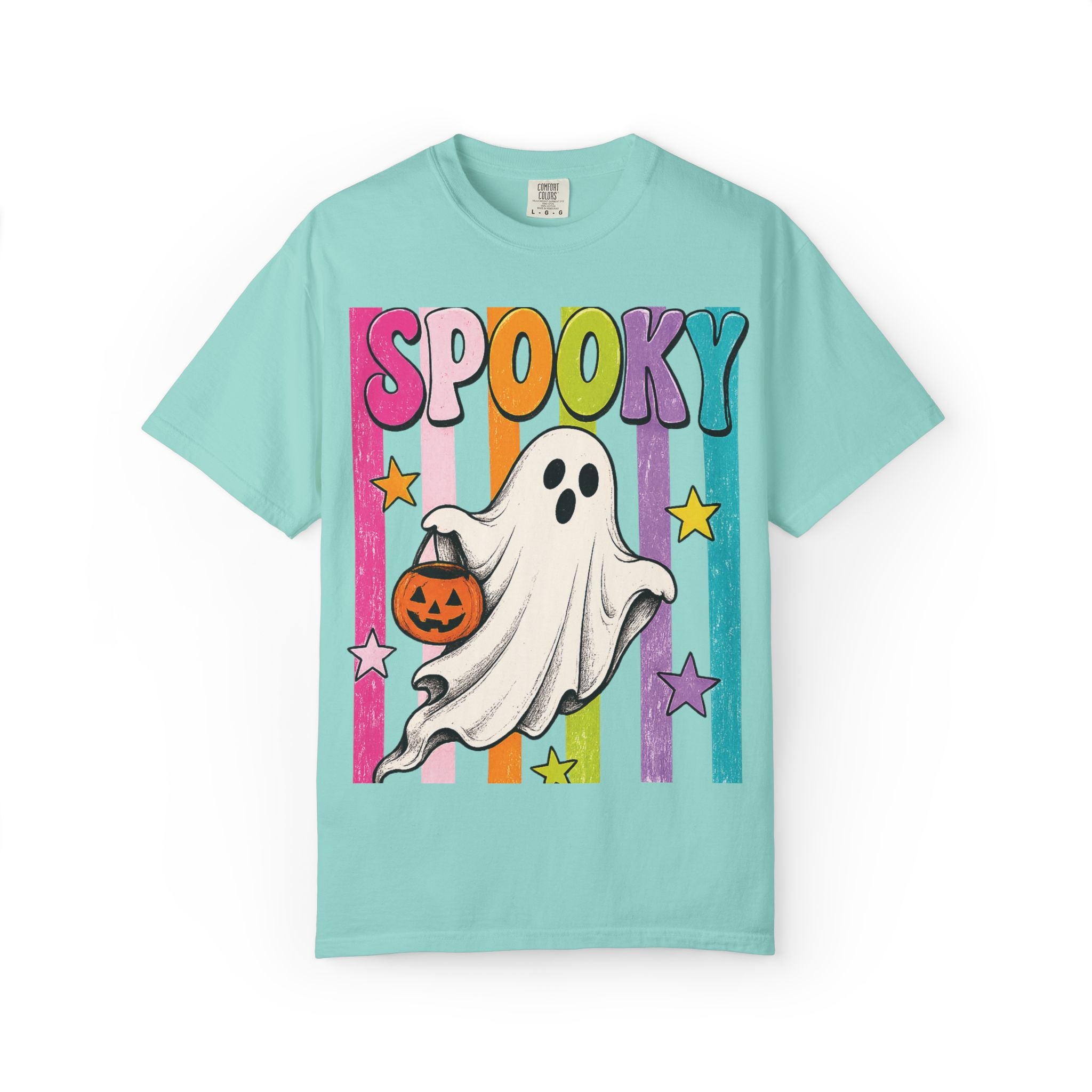Spooky Ghost Trick-or-Treat T-Shirt | Retro Rainbow Halloween Tee