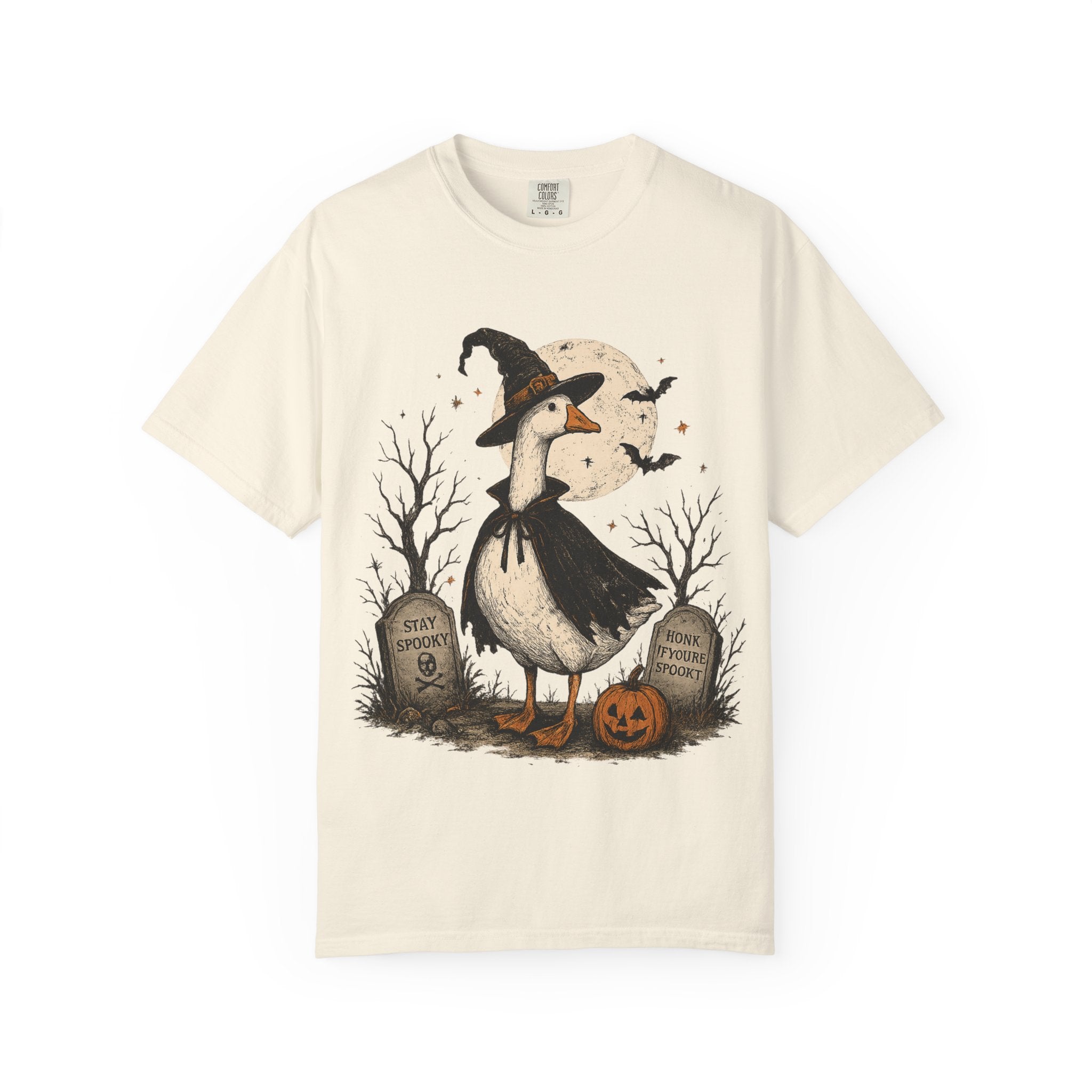 Witch Goose Halloween T-Shirt | Spooky Goose Pumpkin Graveyard