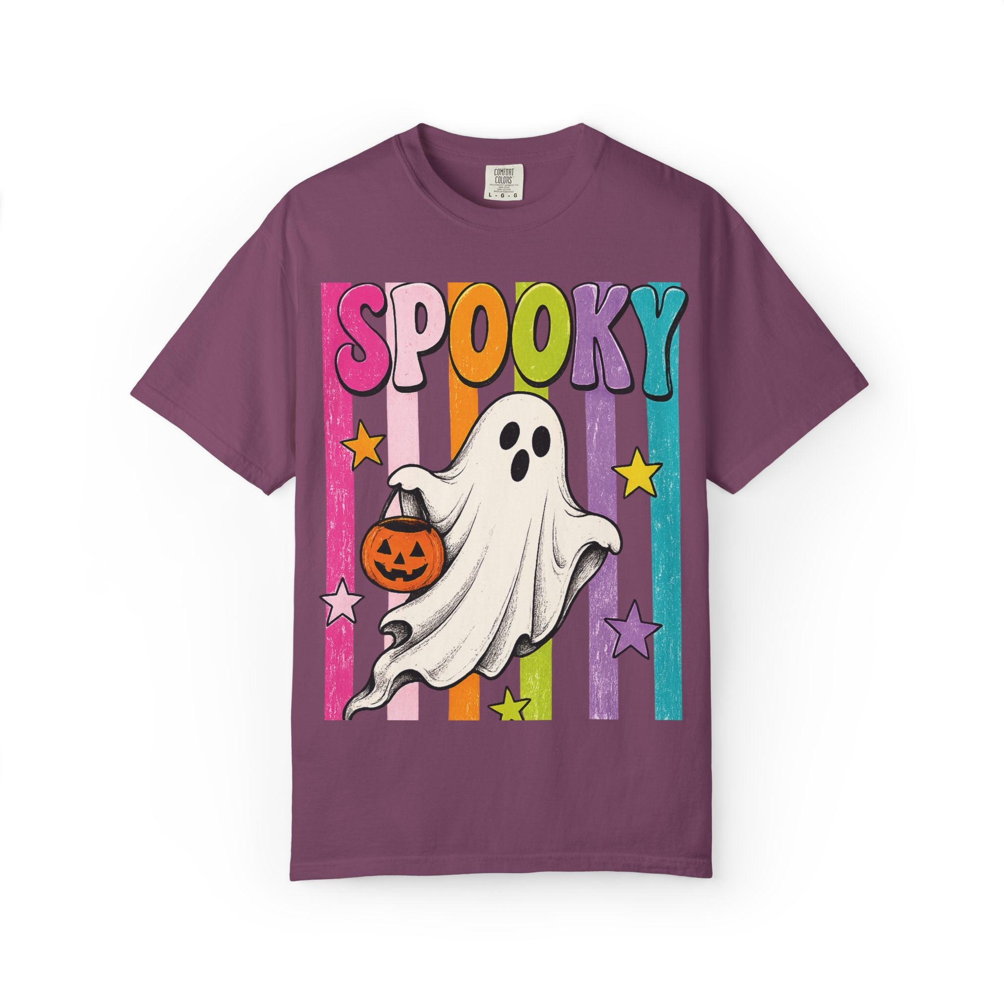 Spooky Ghost Trick-or-Treat T-Shirt | Retro Rainbow Halloween Tee