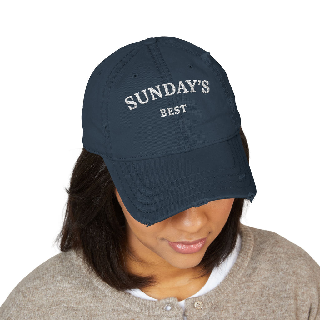 Sunday's Best Distressed Dad Hat — Embroidered Vintage Baseball Cap