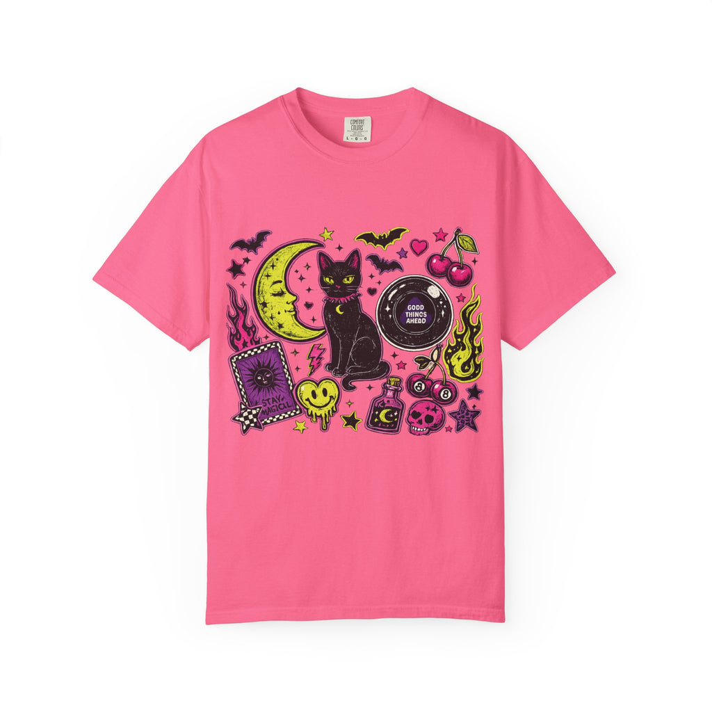 Witchy Cat Moon Ouija Board T-shirt | Neon Goth Magic Halloween
