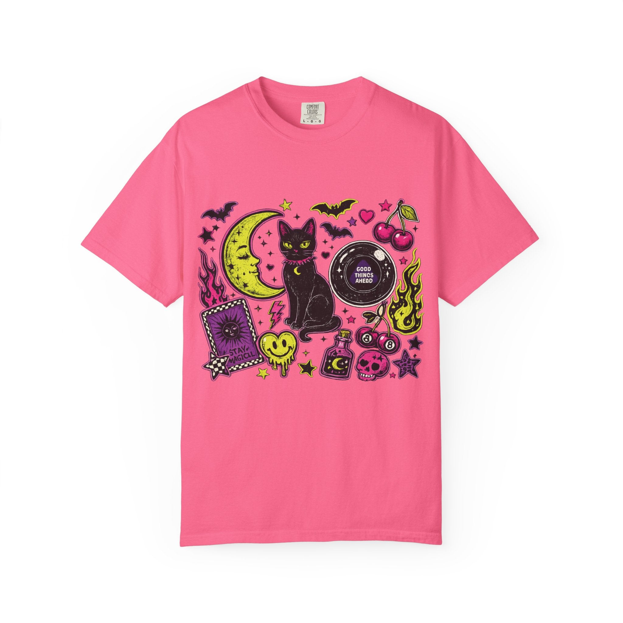 Witchy Cat Moon Ouija Board T-shirt | Neon Goth Magic Halloween