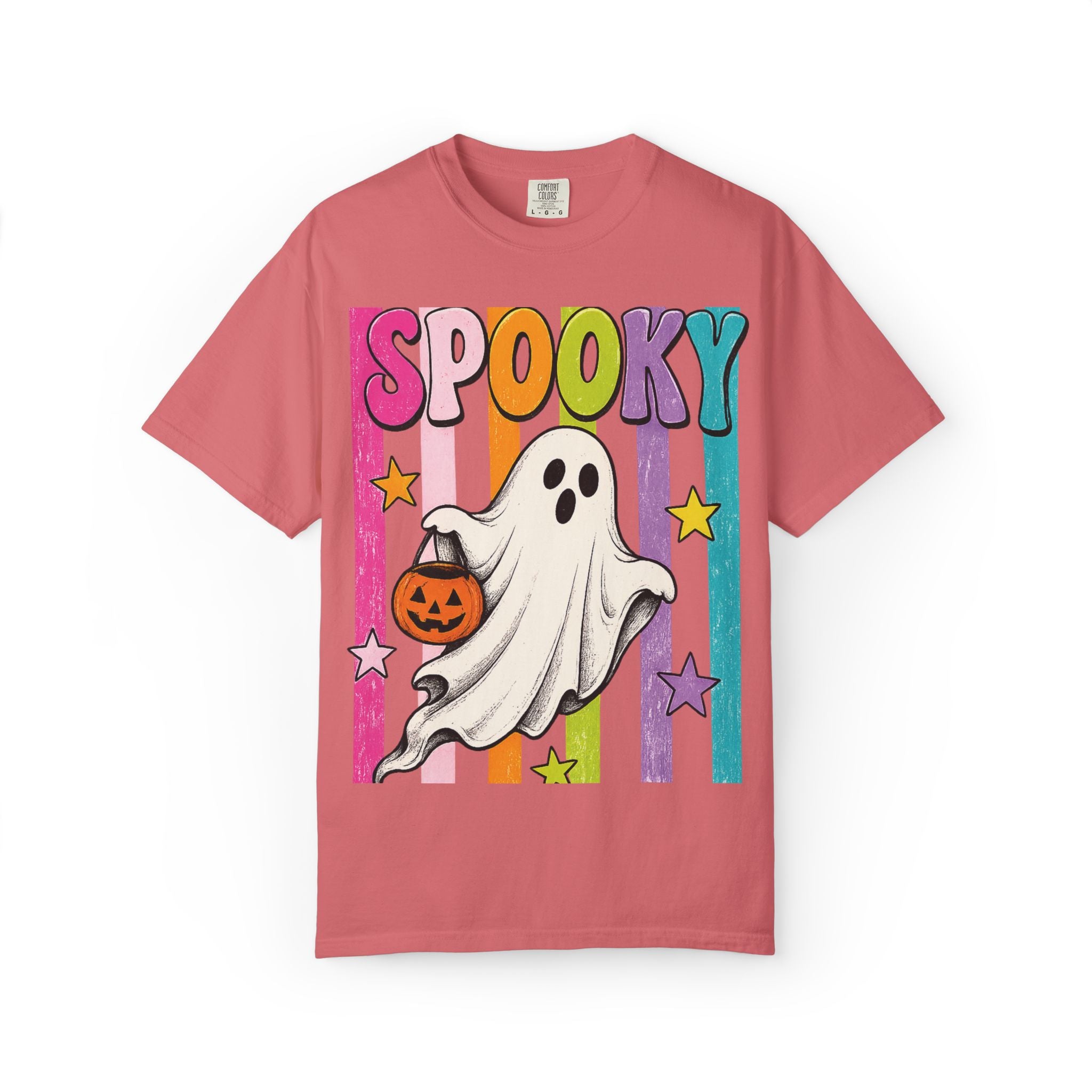 Spooky Ghost Trick-or-Treat T-Shirt | Retro Rainbow Halloween Tee