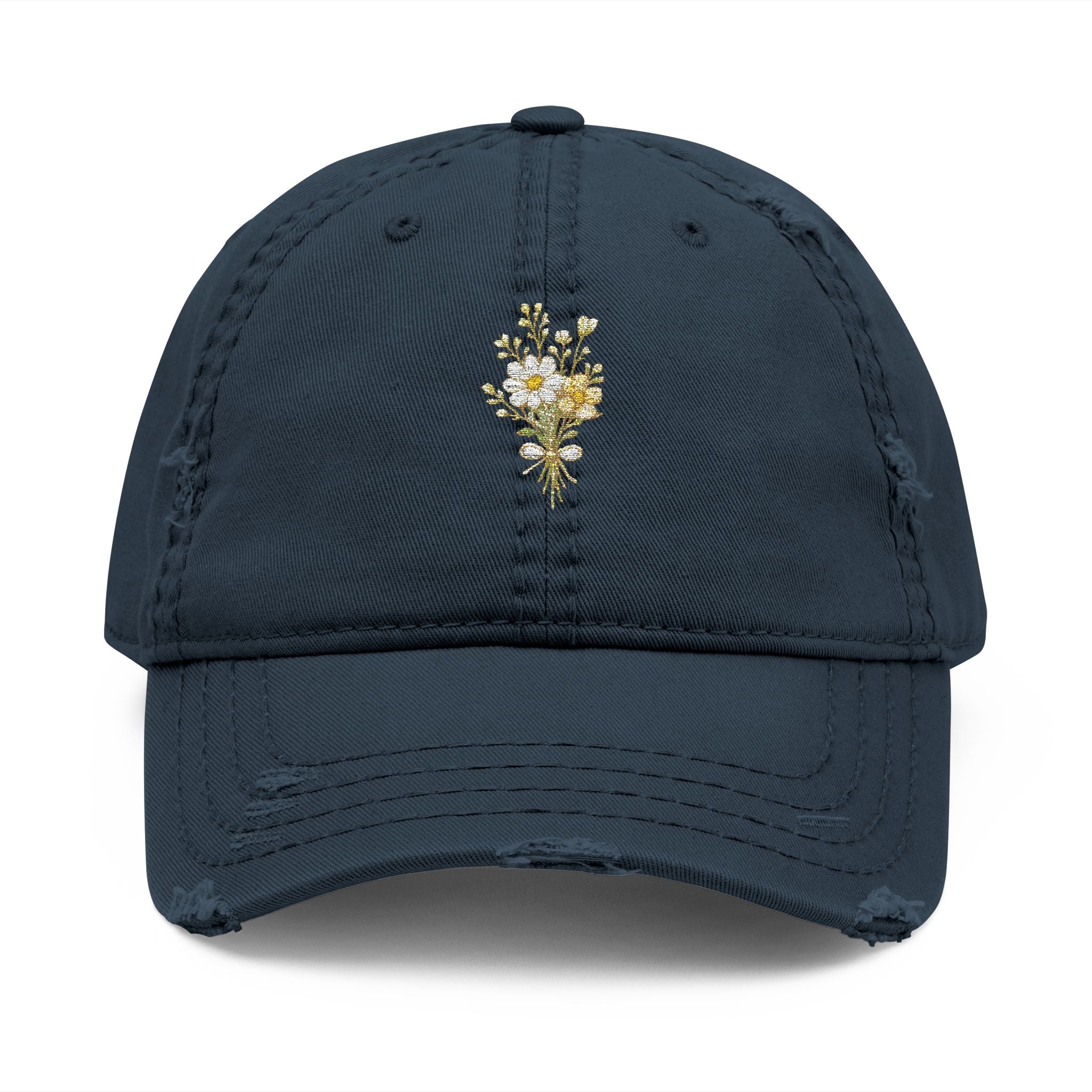 Distressed Embroidered Daisy Dad Hat