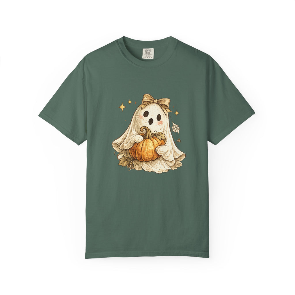 Cute Ghost with Pumpkin T-shirt | Halloween Autumn Spooky Illustration
