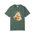 Cute Ghost with Pumpkin T-shirt | Halloween Autumn Spooky Illustration