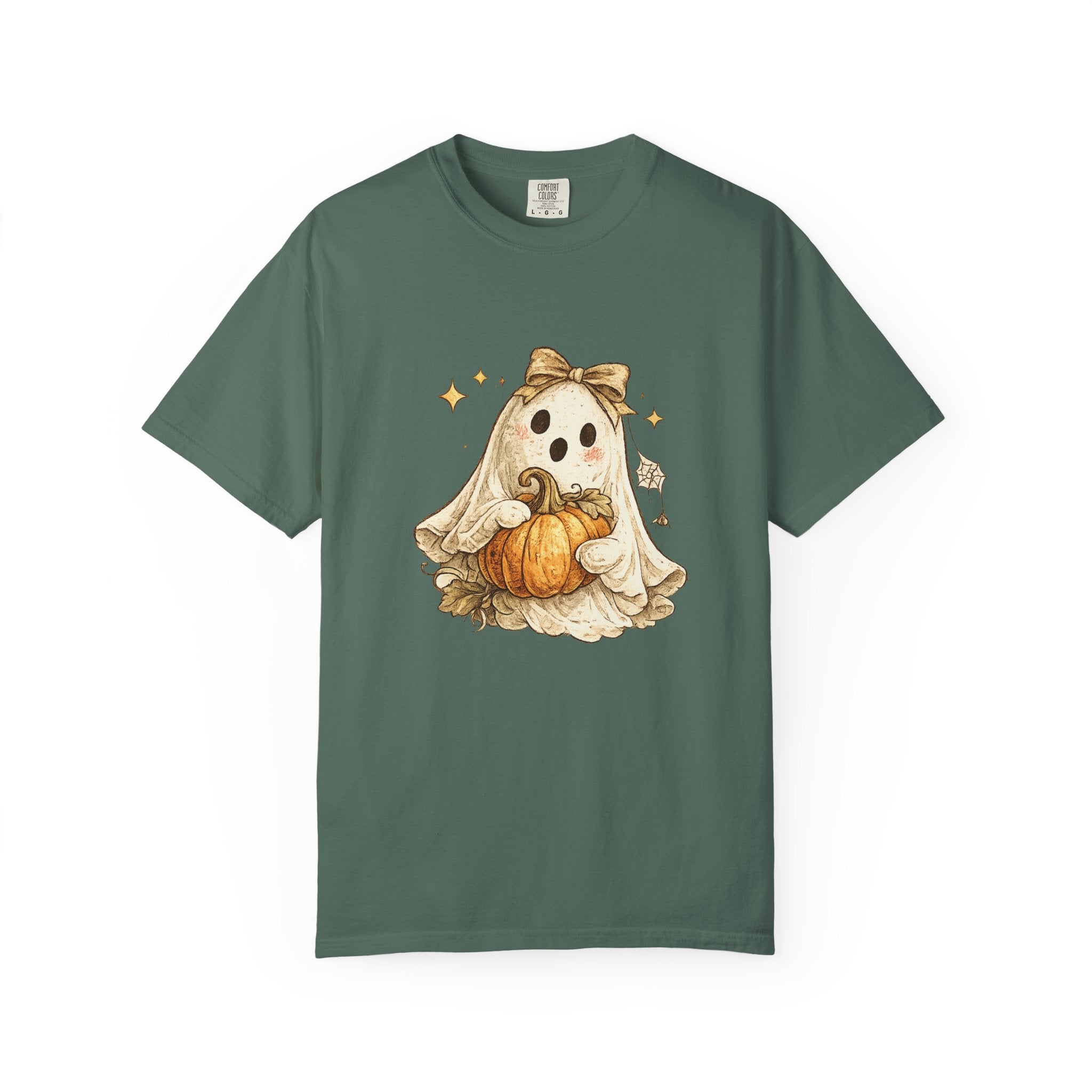 Cute Ghost with Pumpkin T-shirt | Halloween Autumn Spooky Illustration