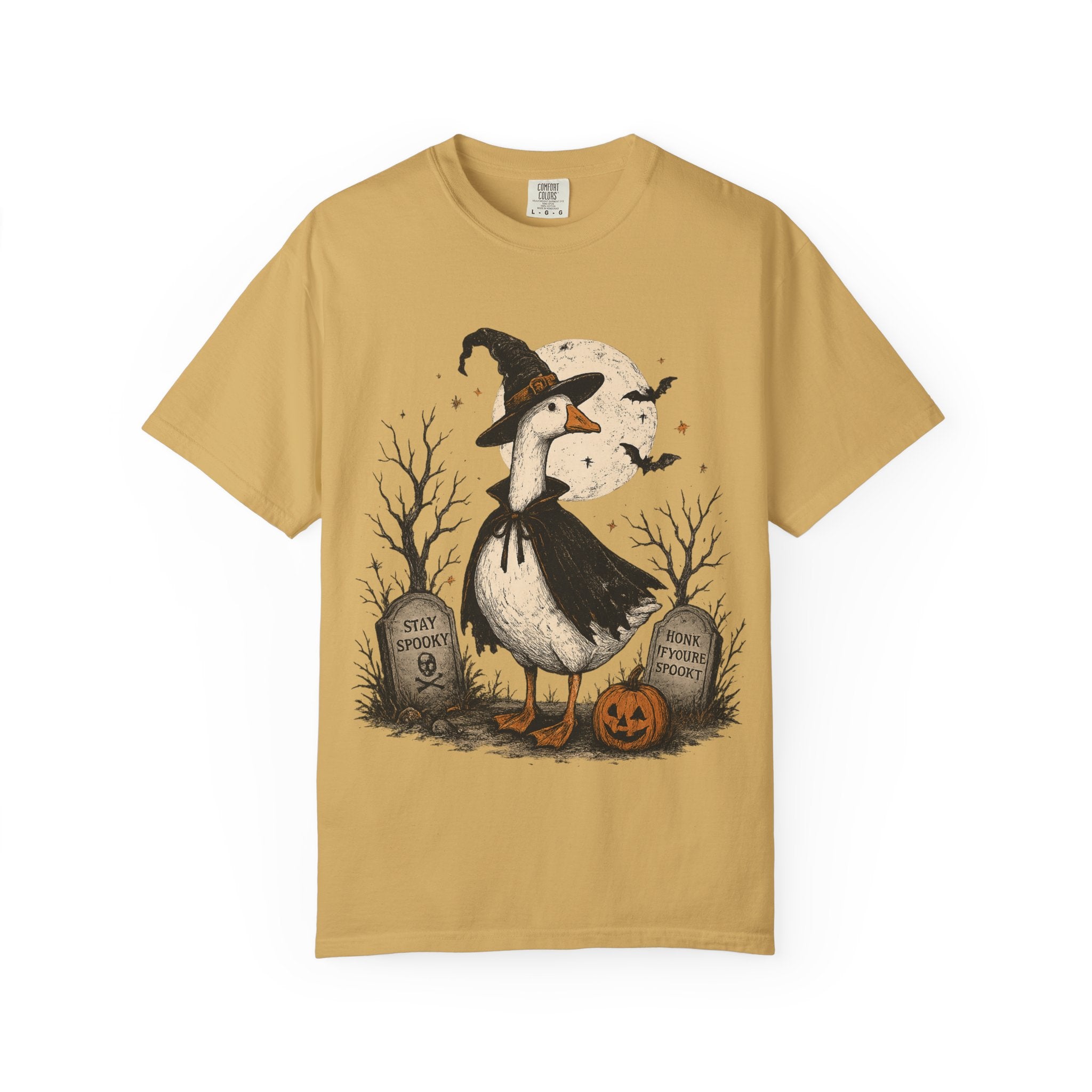 Witch Goose Halloween T-Shirt | Spooky Goose Pumpkin Graveyard