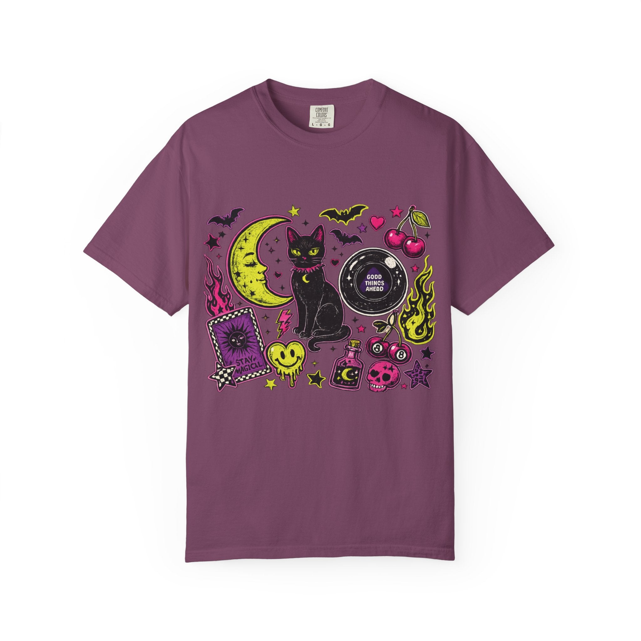 Witchy Cat Moon Ouija Board T-shirt | Neon Goth Magic Halloween