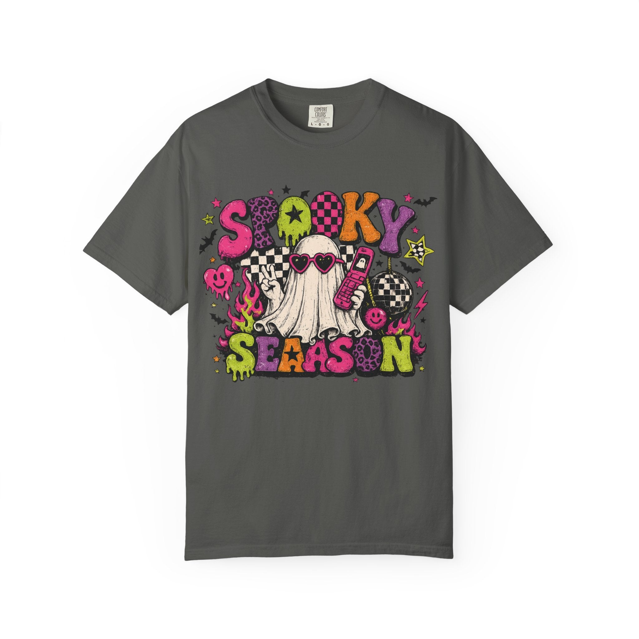 Spooky Season Ghost Graphic T-shirt | Halloween Retro Neon Design