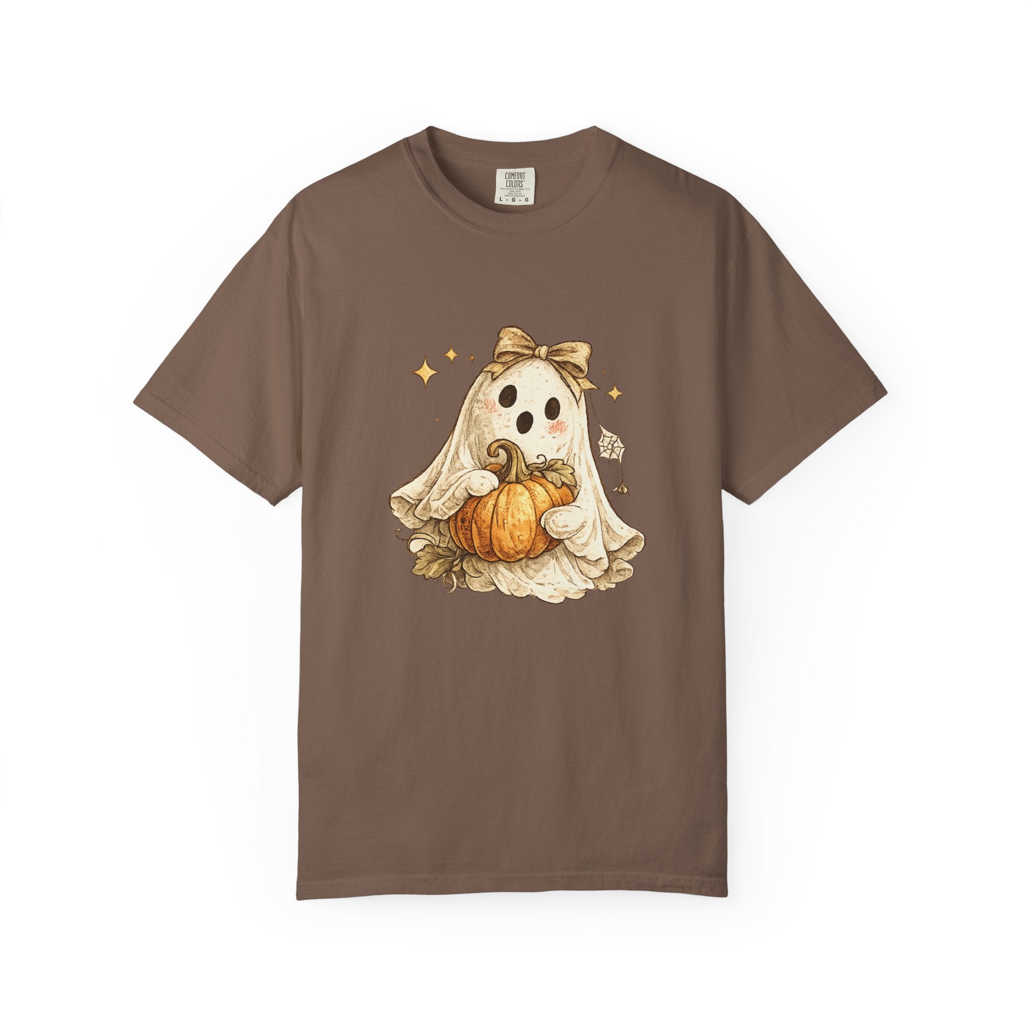 Cute Ghost with Pumpkin T-shirt | Halloween Autumn Spooky Illustration