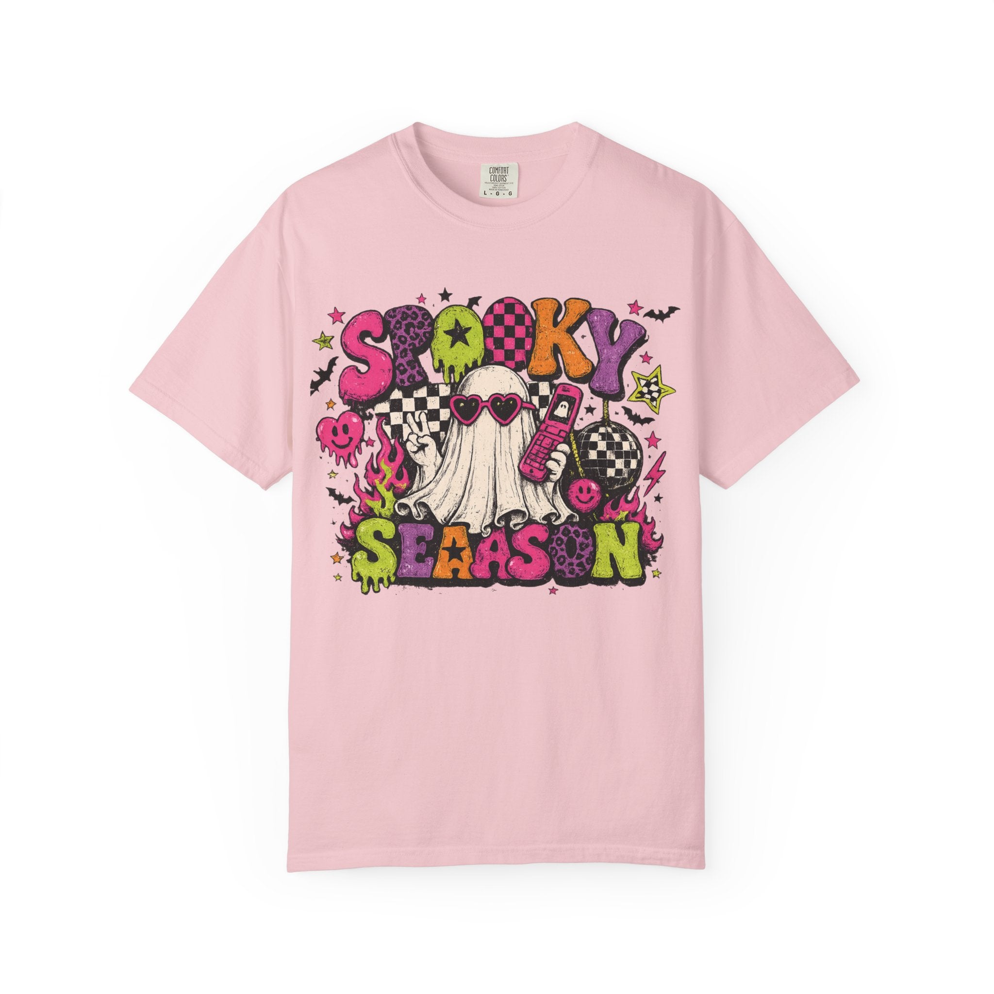 Spooky Season Ghost Graphic T-shirt | Halloween Retro Neon Design