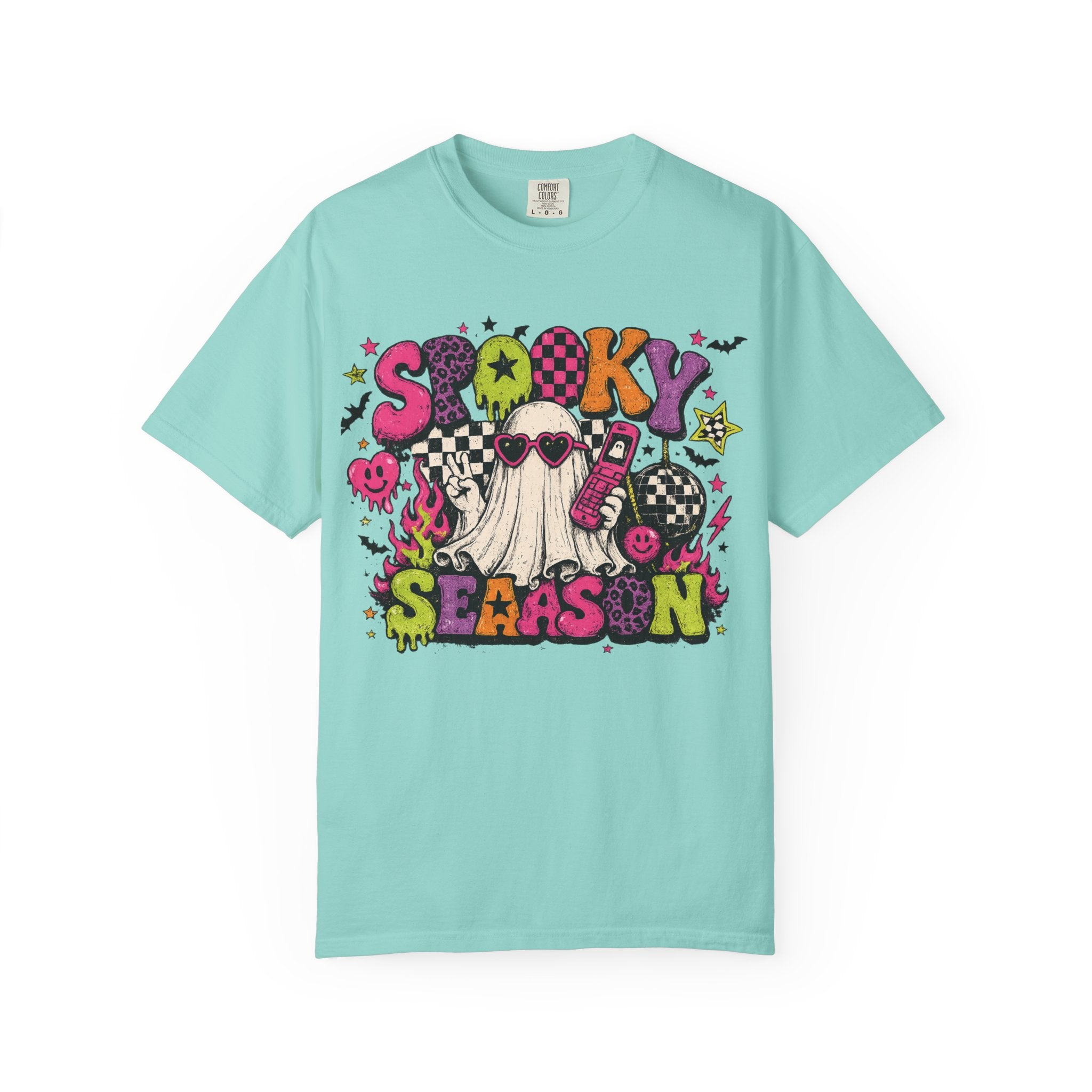 Spooky Season Ghost Graphic T-shirt | Halloween Retro Neon Design