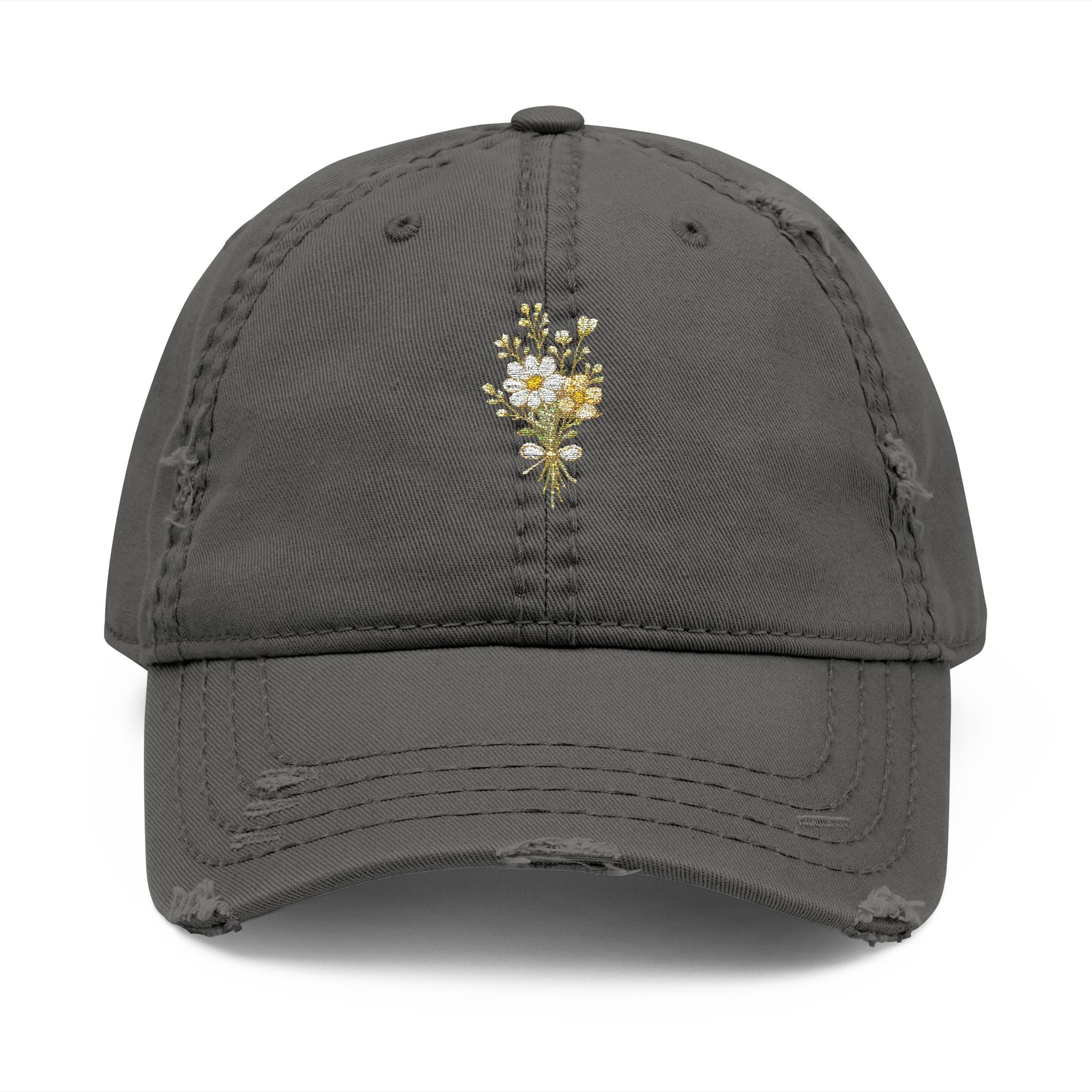 Distressed Embroidered Daisy Dad Hat