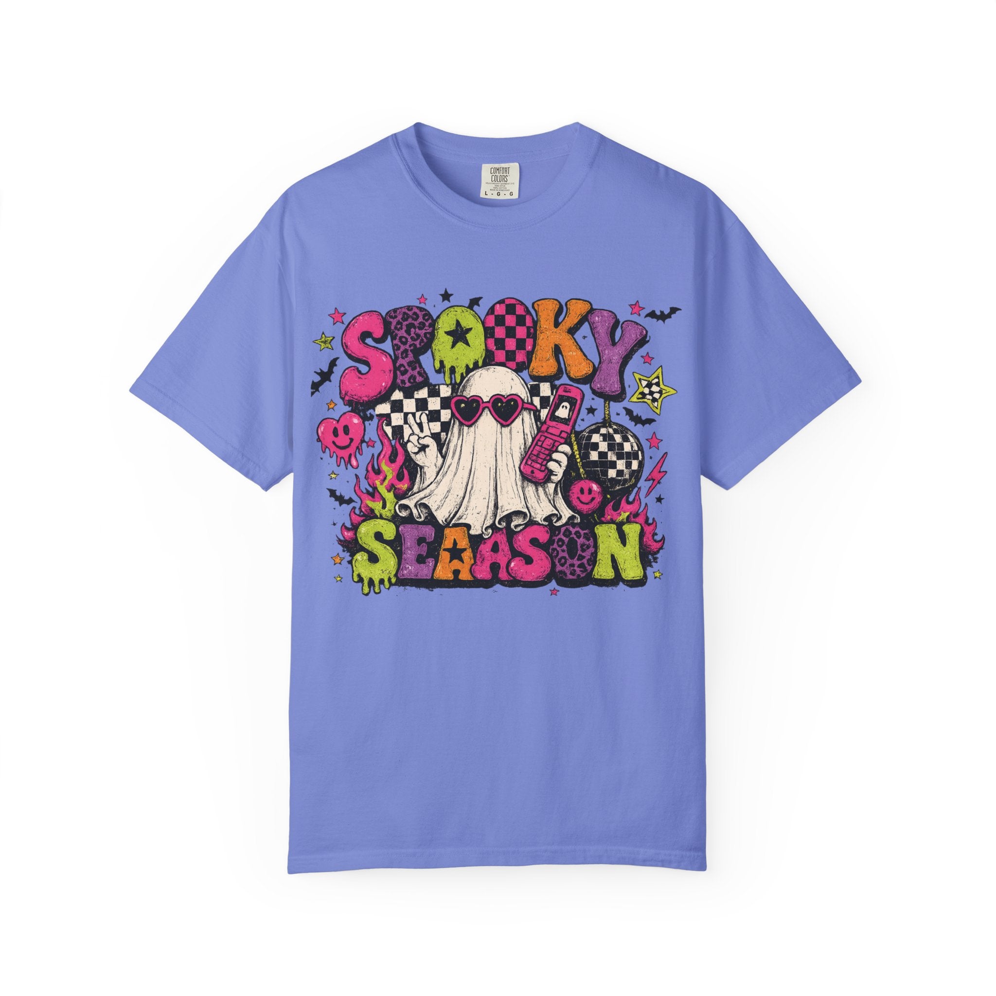 Spooky Season Ghost Graphic T-shirt | Halloween Retro Neon Design