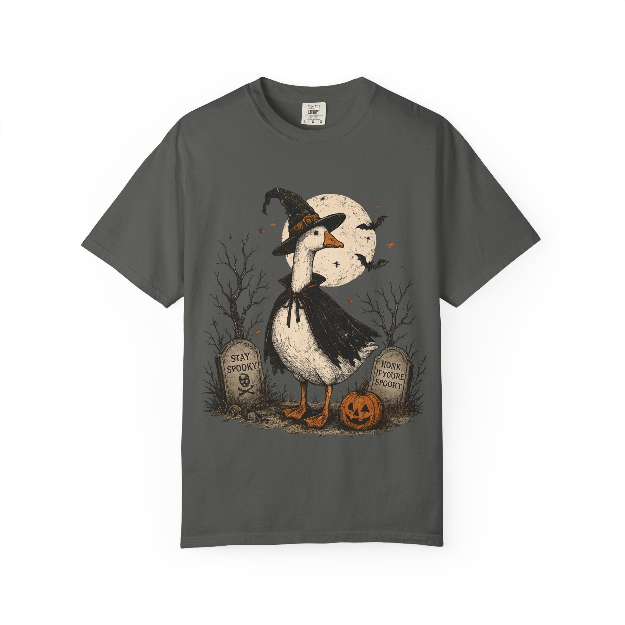 Witch Goose Halloween T-Shirt | Spooky Goose Pumpkin Graveyard