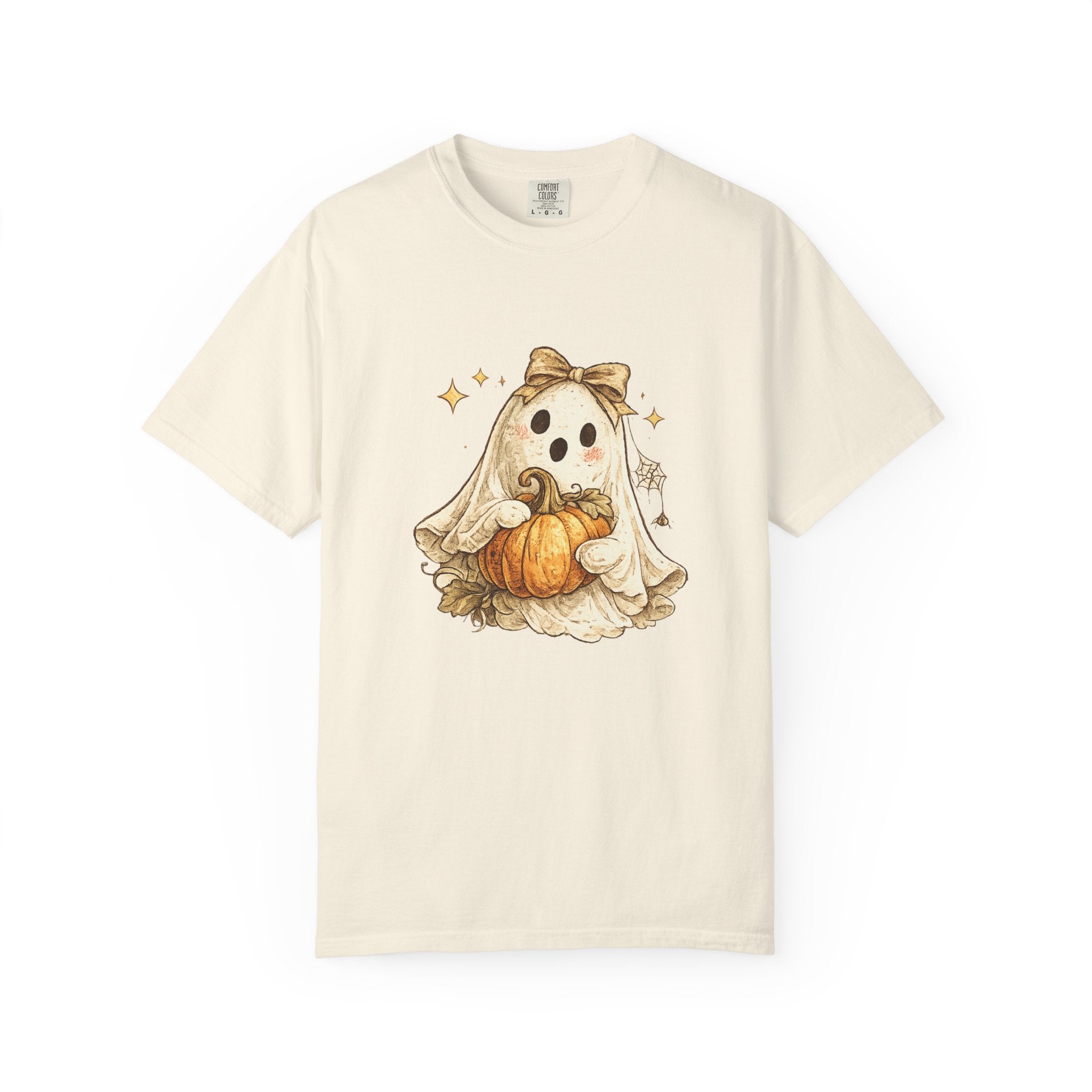Cute Ghost with Pumpkin T-shirt | Halloween Autumn Spooky Illustration