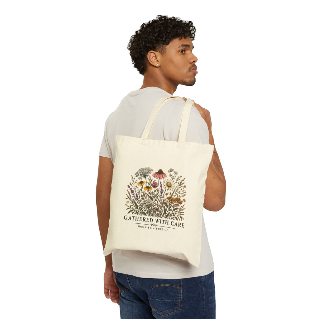 Botanical Meadow Tote Bag — "Gathered With Care" Canvas Shopper