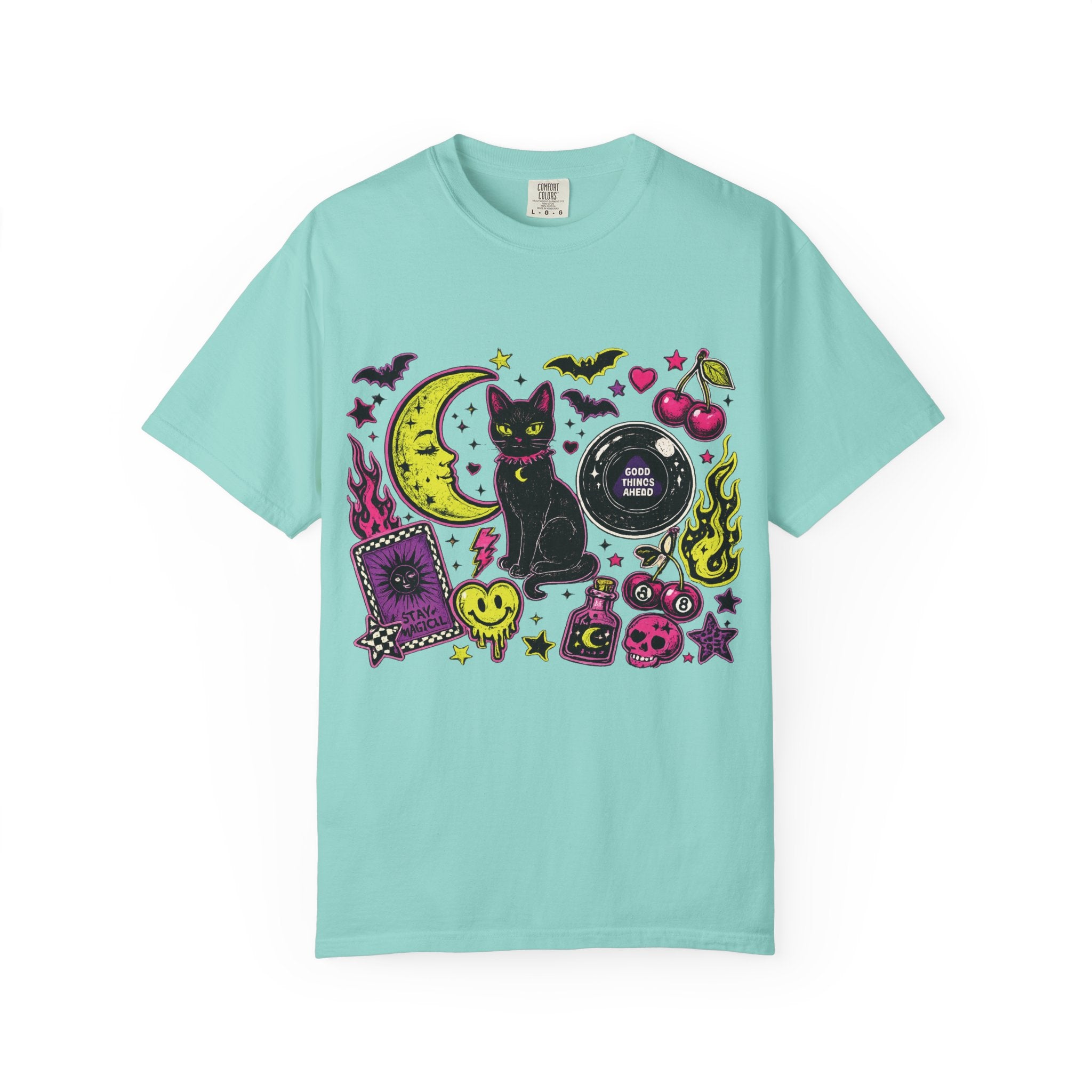 Witchy Cat Moon Ouija Board T-shirt | Neon Goth Magic Halloween