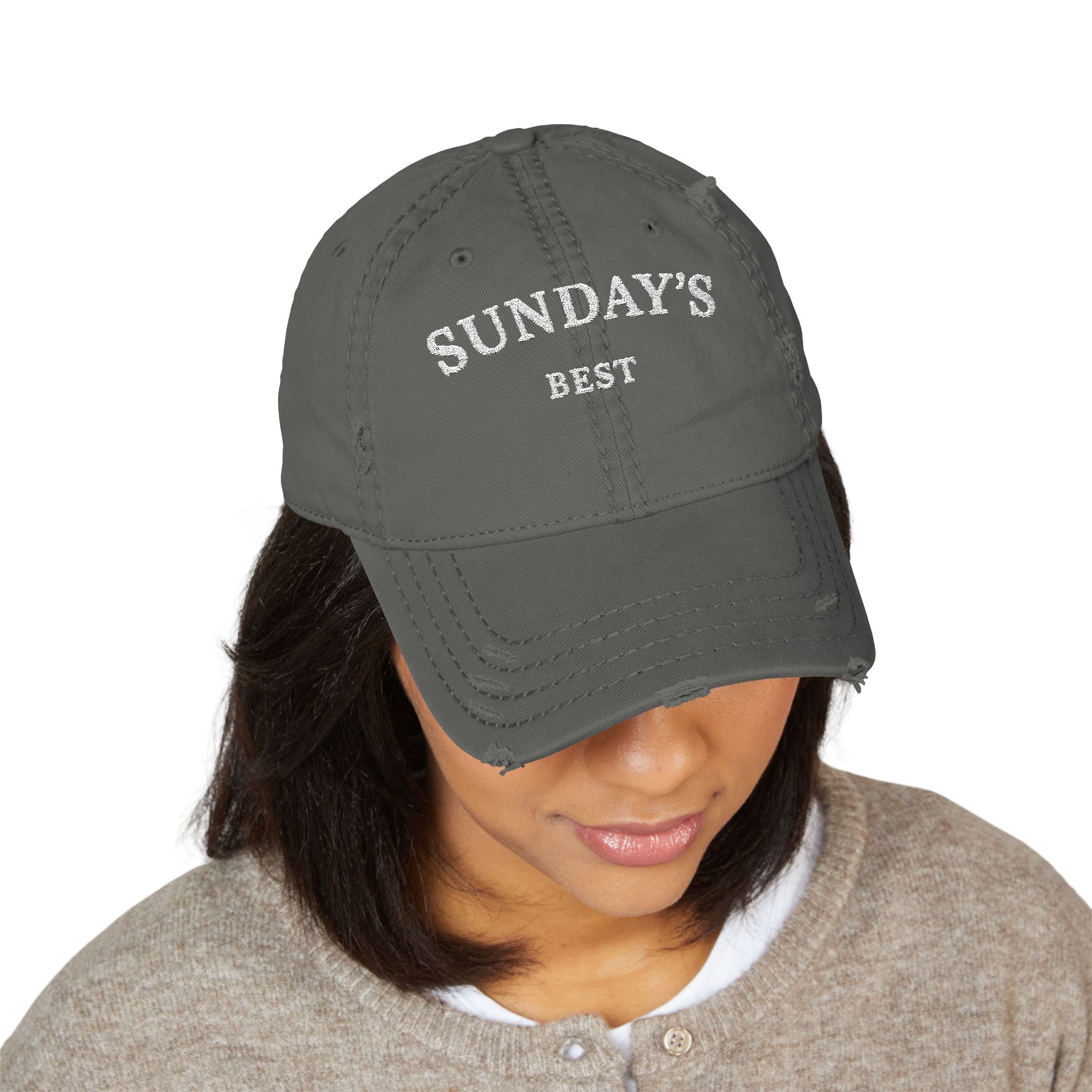 Sunday's Best Distressed Dad Hat — Embroidered Vintage Baseball Cap