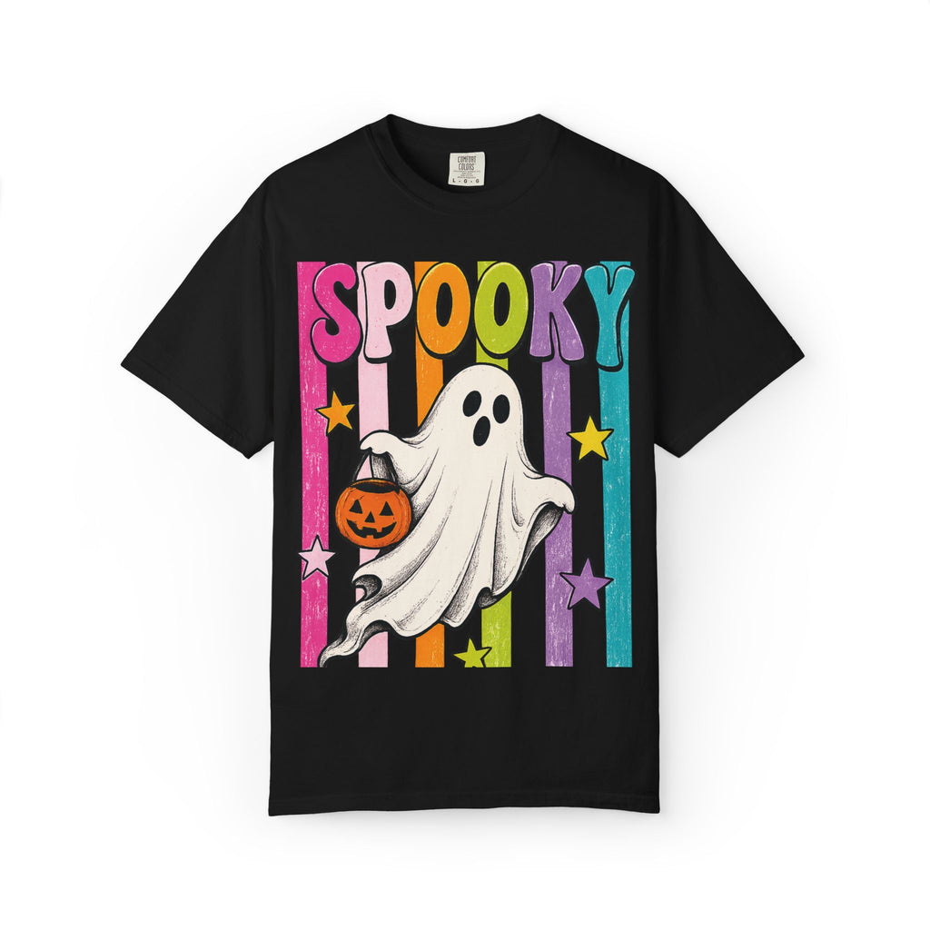 Spooky Ghost Trick-or-Treat T-Shirt | Retro Rainbow Halloween Tee