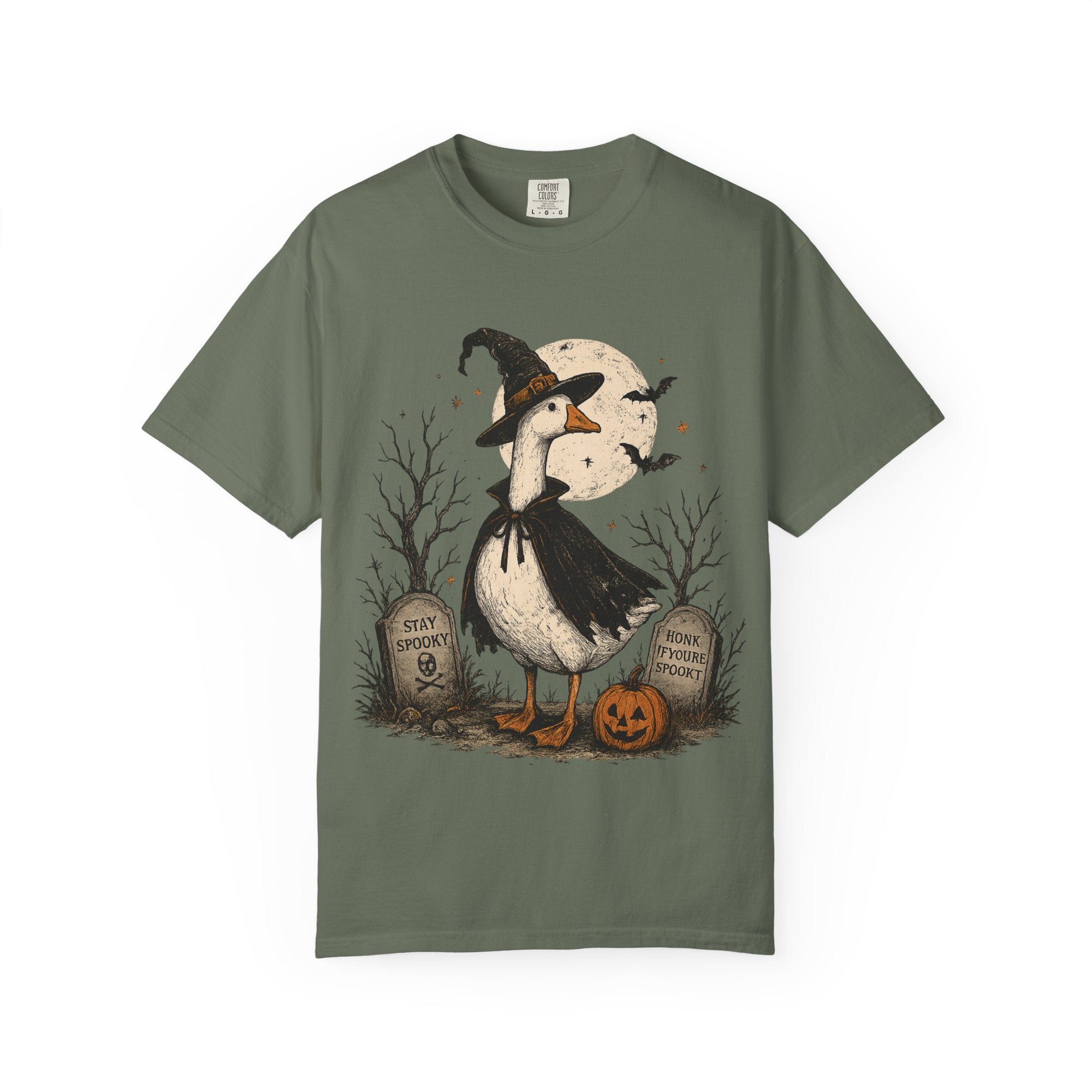 Witch Goose Halloween T-Shirt | Spooky Goose Pumpkin Graveyard